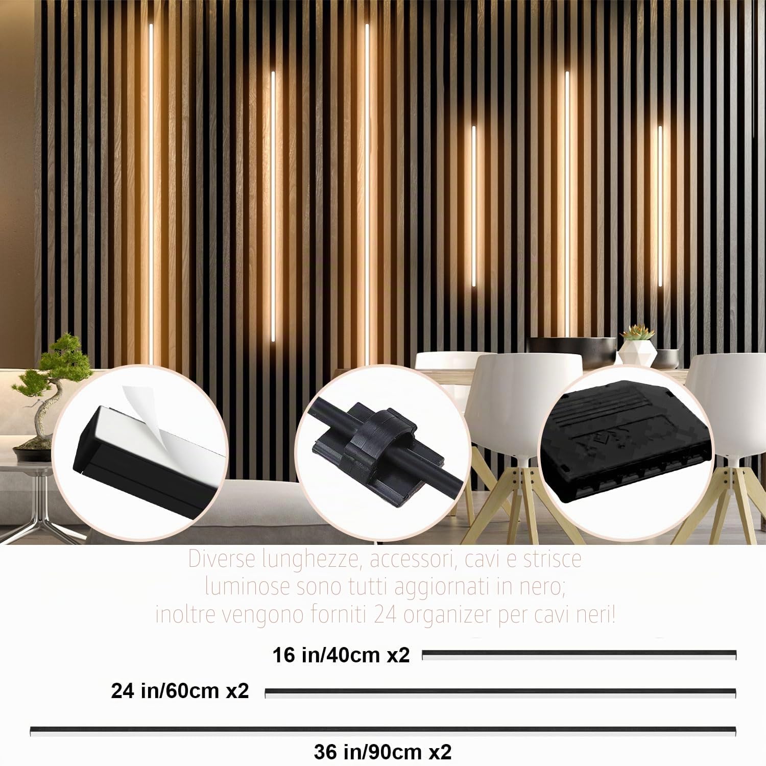 LICHASER 6 Nero Incasso LED Striscia per Pannelli Fonoassorbenti, WiFi Profilo Alluminio per Strisce LED Compatibile con Alexa, Bianca Calda Autoadesiva per Pannelli Acustici (40*2+60*2+90*2 cm)