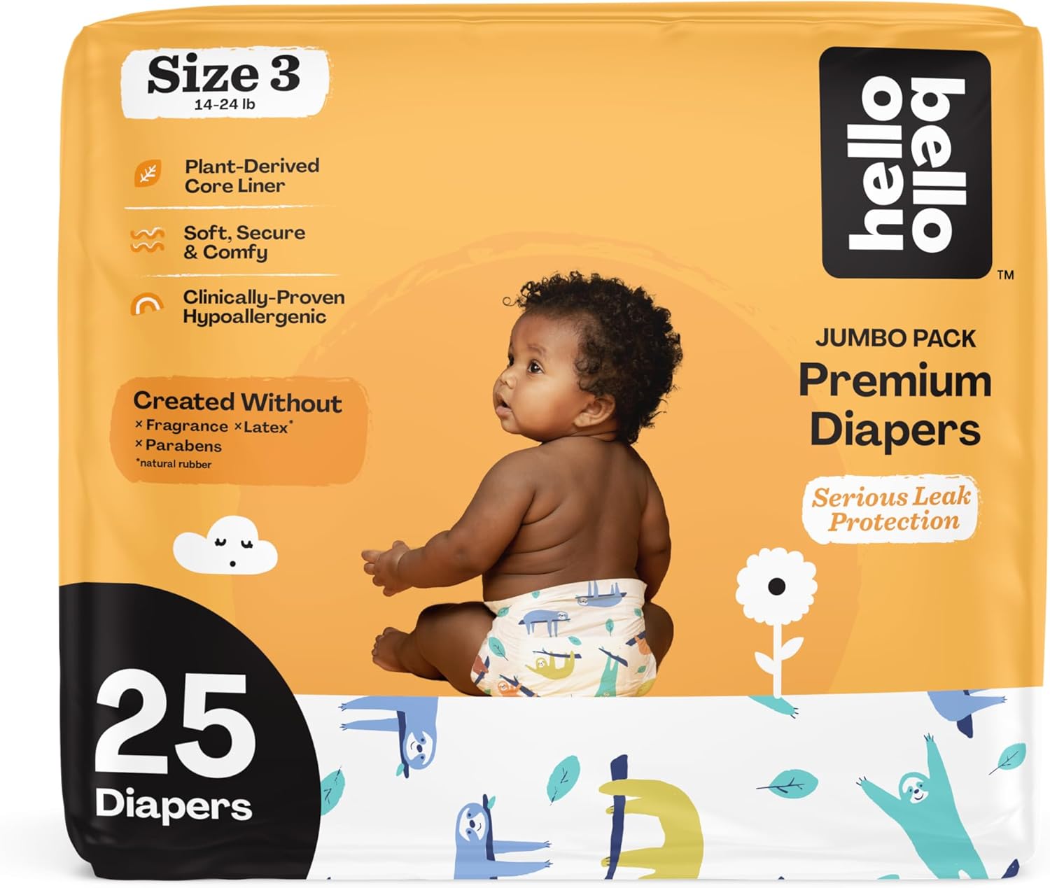 Hello Bello Premium Baby Diapers Size 3 I 27 Count of Disposeable, Extra-Absorbent, Hypoallergenic, and Eco-Friendly Baby Diapers with Snug and Comfort Fit I Sleepy Sloths