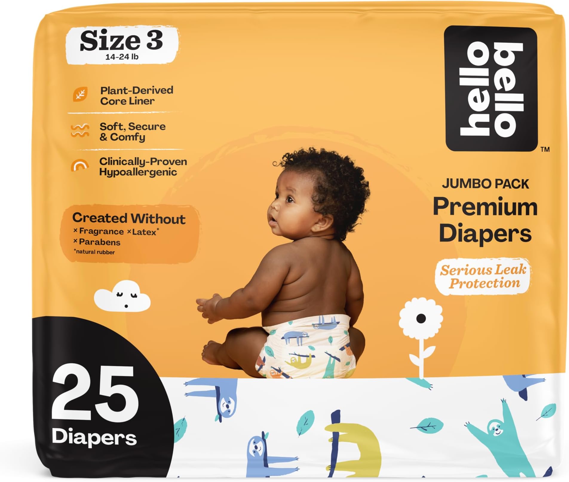 Jumbo Diaper, Sleepy Sloth, Gn, Size 3, 27 Count