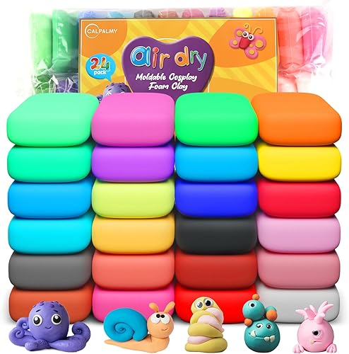 CALPALMY Arcilla de secado al aire (8.5 onzas), paquete de 24 colores de arcilla de espuma moldeable, arcilla suave de secado al aire para regalos