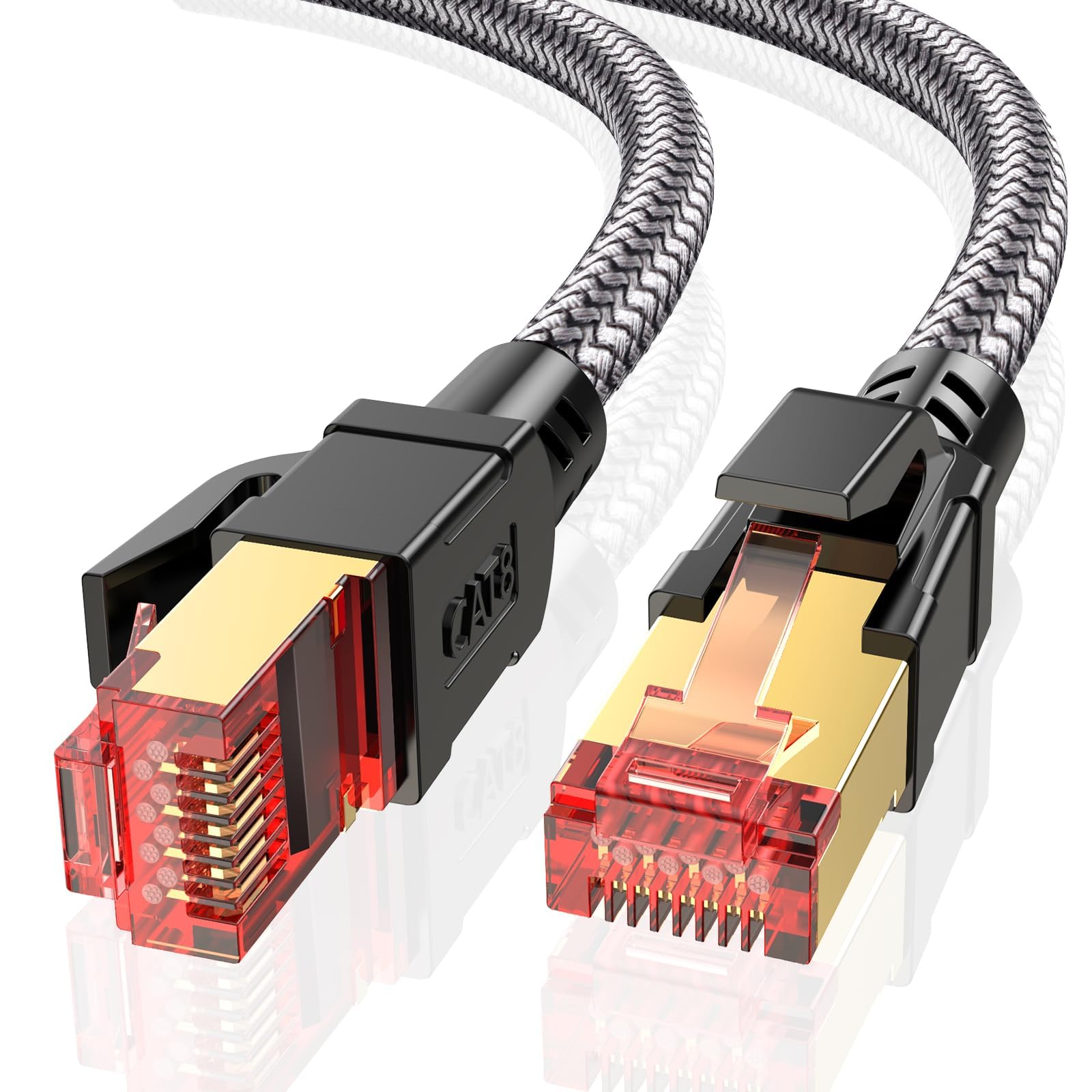 Ltemziiy Cat 8 Lan Kabel 2M,40Gbps Hochgeschwindigkeits Gigabit 2000MHz Geflochtener Netzwerkkabel Ethernet Kabel,S/FTP Patchkabel mit RJ45 vergoldeter Stecker,für PS5/Laptop/Router/Gaming/Modem