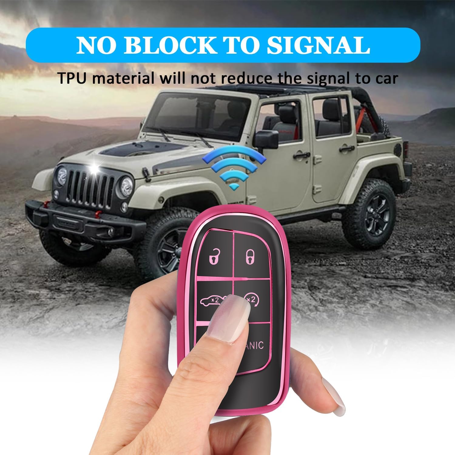 MILD EAST for Jeep Dodge Key Fob Cover with Keychain(Pink, 5 Button) image 3