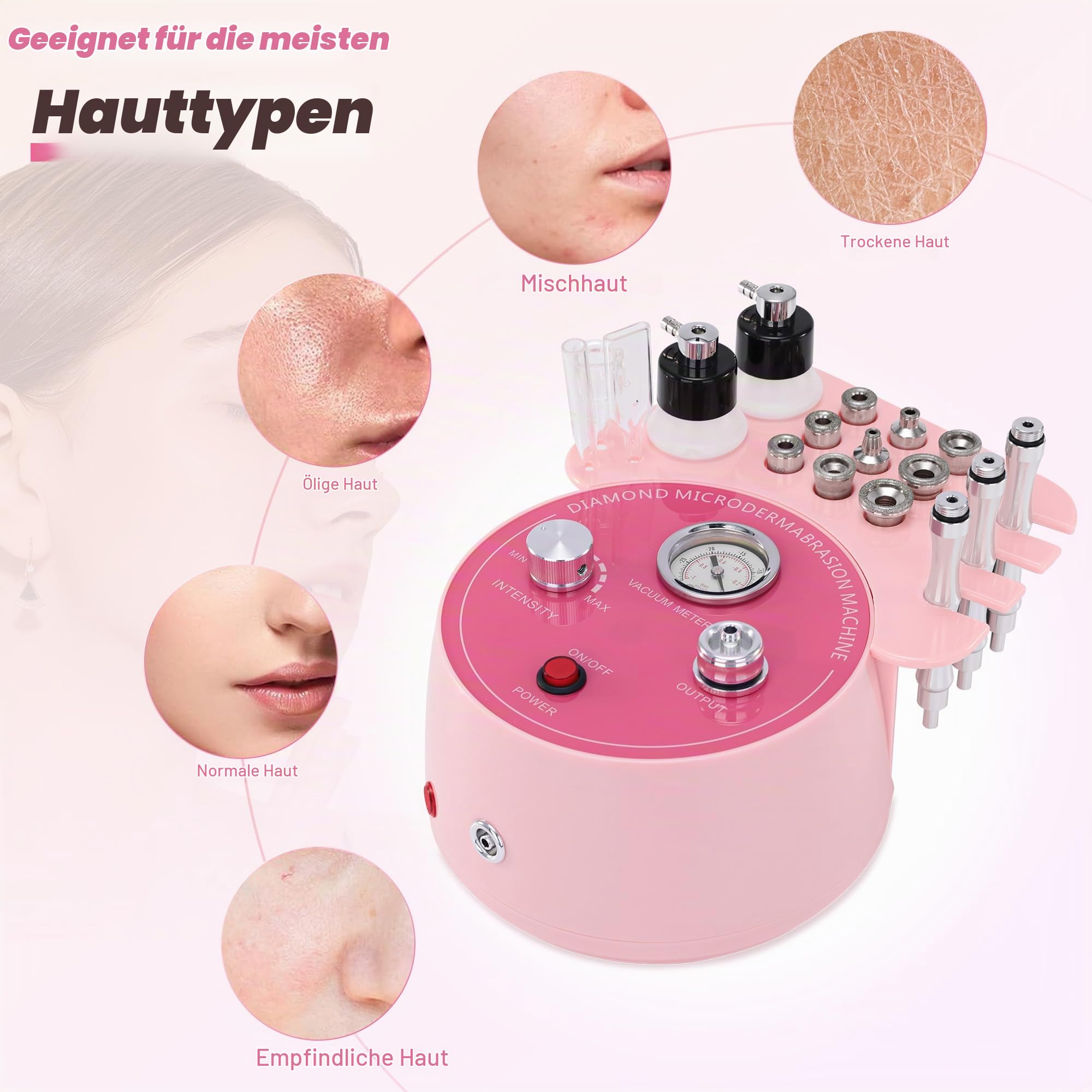 3-in-1 Diamant Mikrodermabrasionsgerät, Lmaqfum Micro Dermabrasion Maschine für Gesicht mit Vakuum & Spray für Zuhause zur Hauterneuerung, Porenverfeinerung, Aknebehandlung