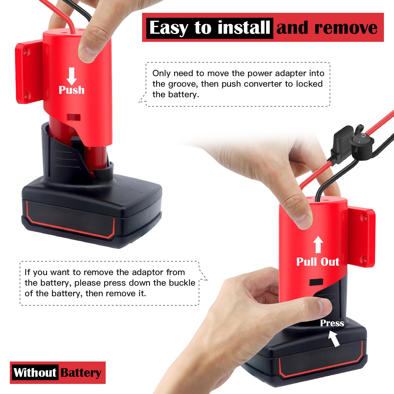 2 Packs Power Wheel Adapter for Milwaukee M12 Battery Adapter 12V Battery Conversion Kit with Switch Fuse Wire — view 5