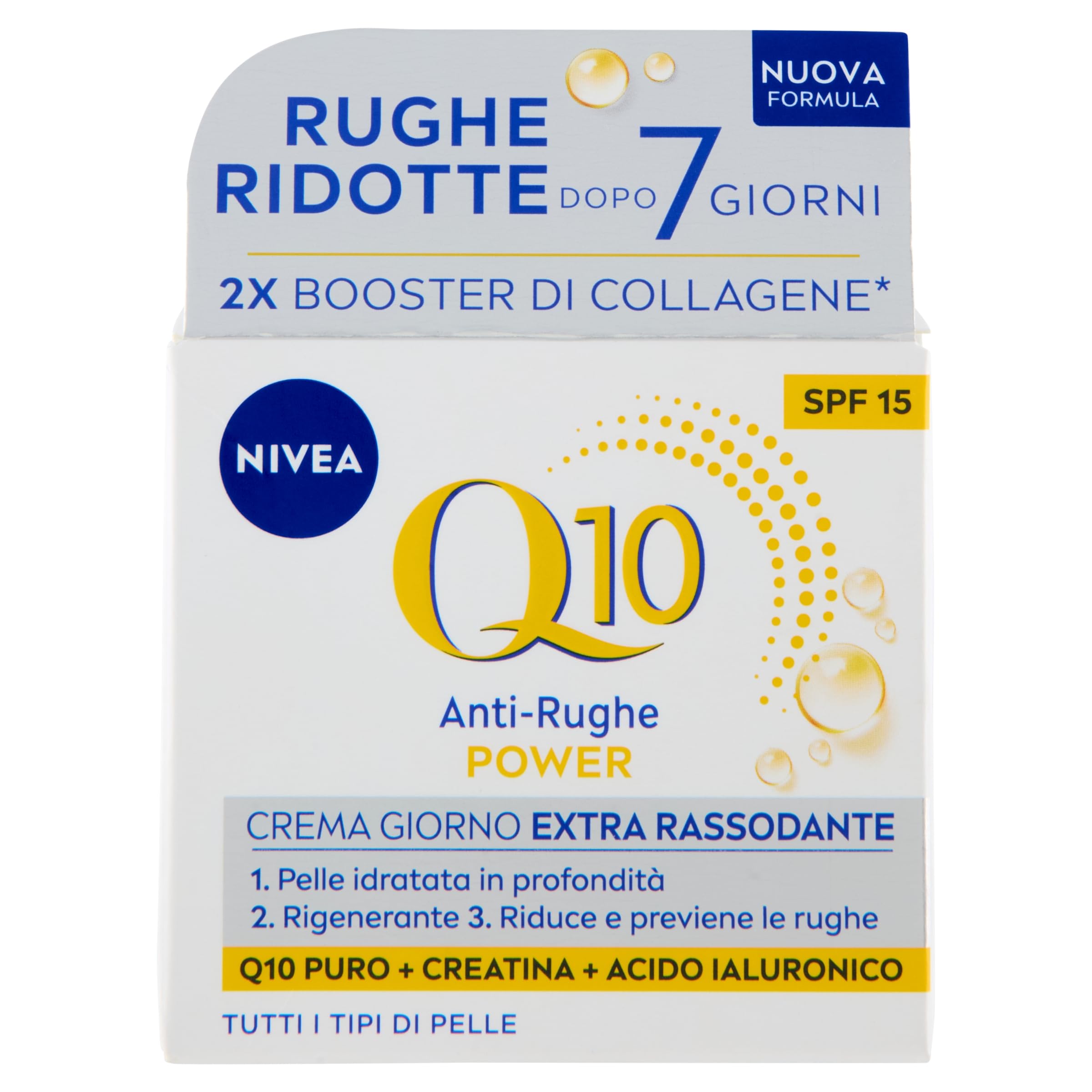 NIVEA Q10 Anti-​Falten Power Extra Straeve Tagescreme LSF 15 50 ml, Anti-​Falten und feuchtkeitsspendende Gesichtscreme, Gesichtscreme Hyaluronsäure, Coenzima Q10 und Kreatin für einen doppelten