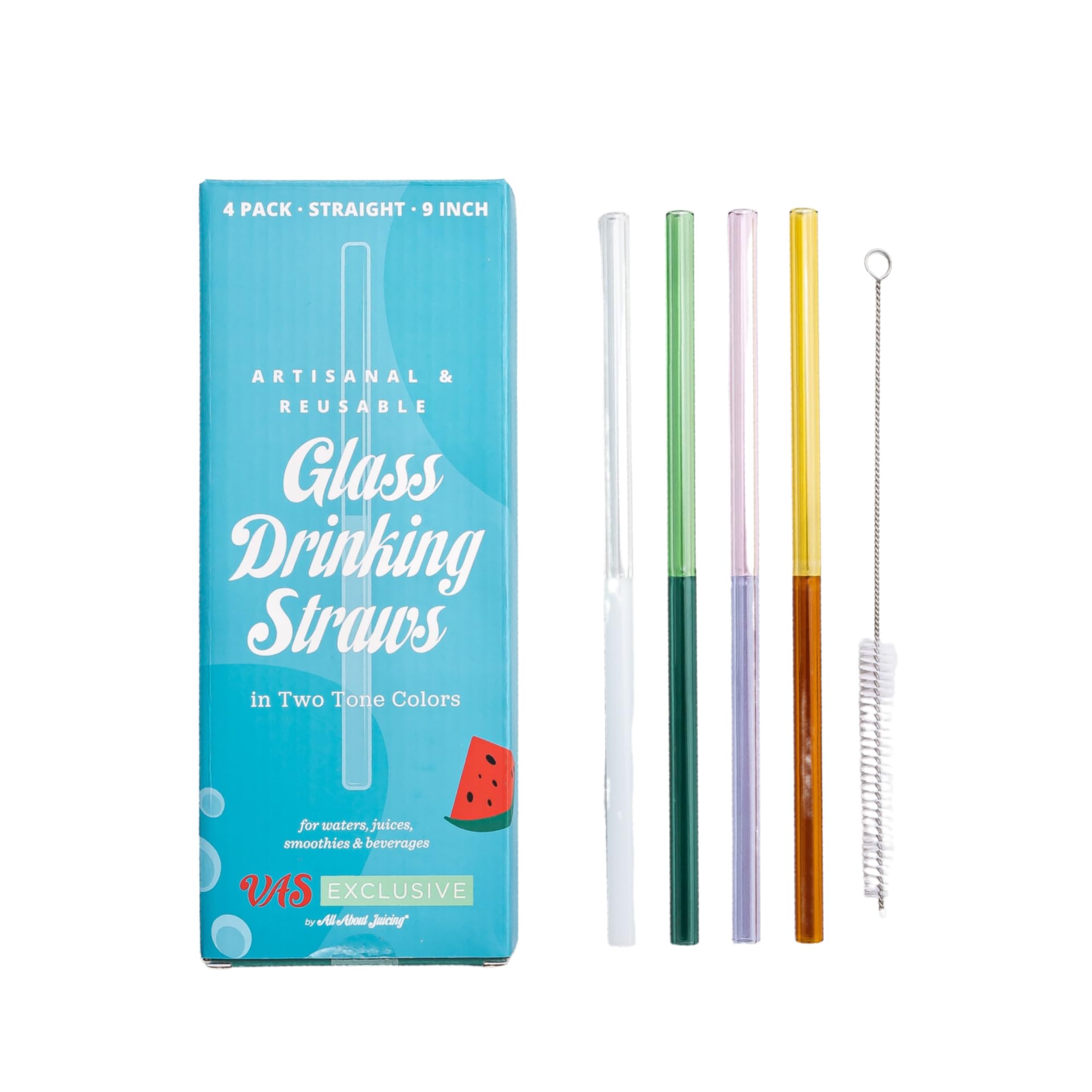 Glass Straws - Two Toned Colors - 5 Pack Set for Drinking Juices, Smoothies, Waters, Shatter Resistant, Reusable, Stylish