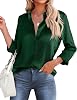 HOTOUCH Satin Shirts for Women Silk Button Down V Neck Dressy Casual Blouse Loose Long Sleeve Office Work Tunic Tops