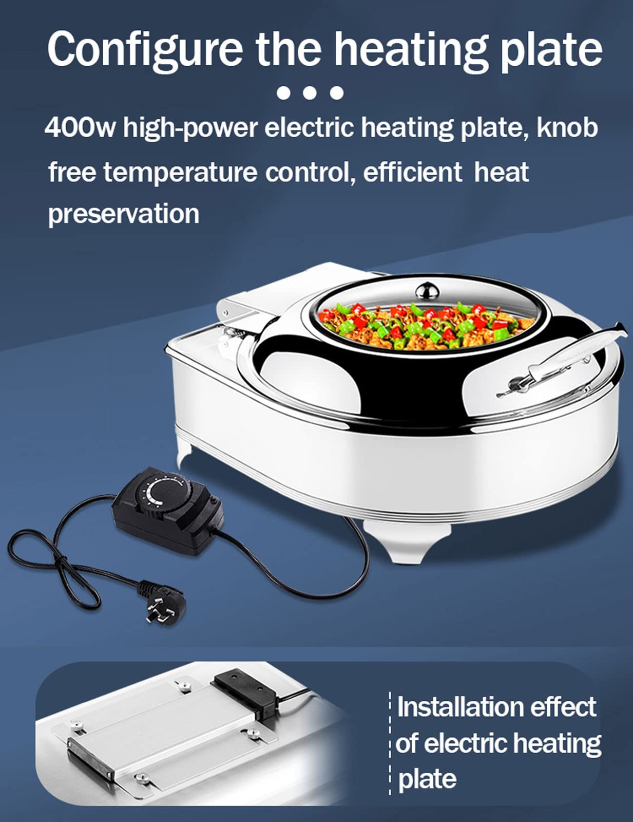 400w Scalda Vivande per Buffet Visibile, Scaldavivande Chafing Dish Elettrico con Manico Liscio, Contenitore Scalda Cibo Acciaio Inossidabile per Matrimoni Feste Banchetti Catering Eventi(Size:3grid)