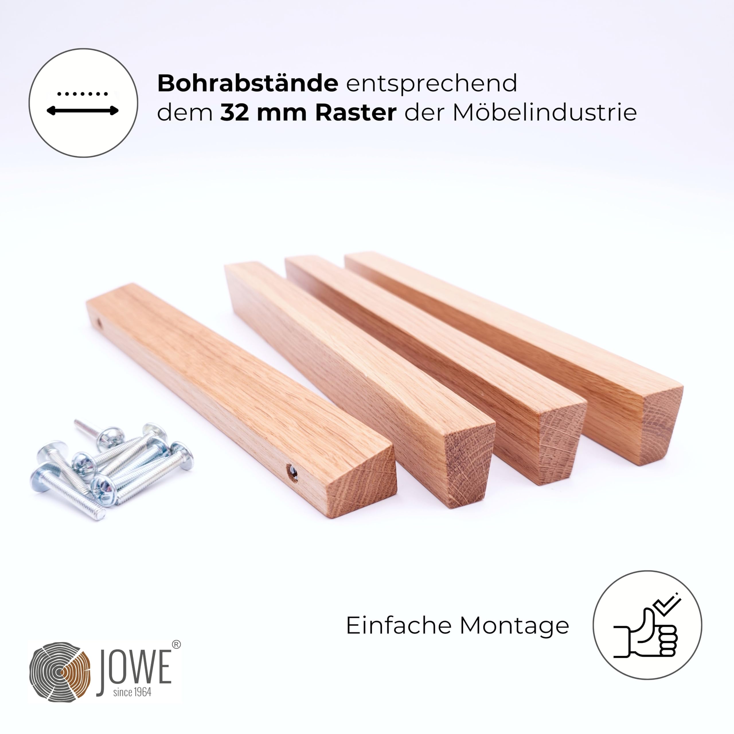 JOWE Furniture Handles Made of Wood Including Screws, Set of 4 Handle Strips Made of Painted Oak Shape: Trapezoidal - Image 4