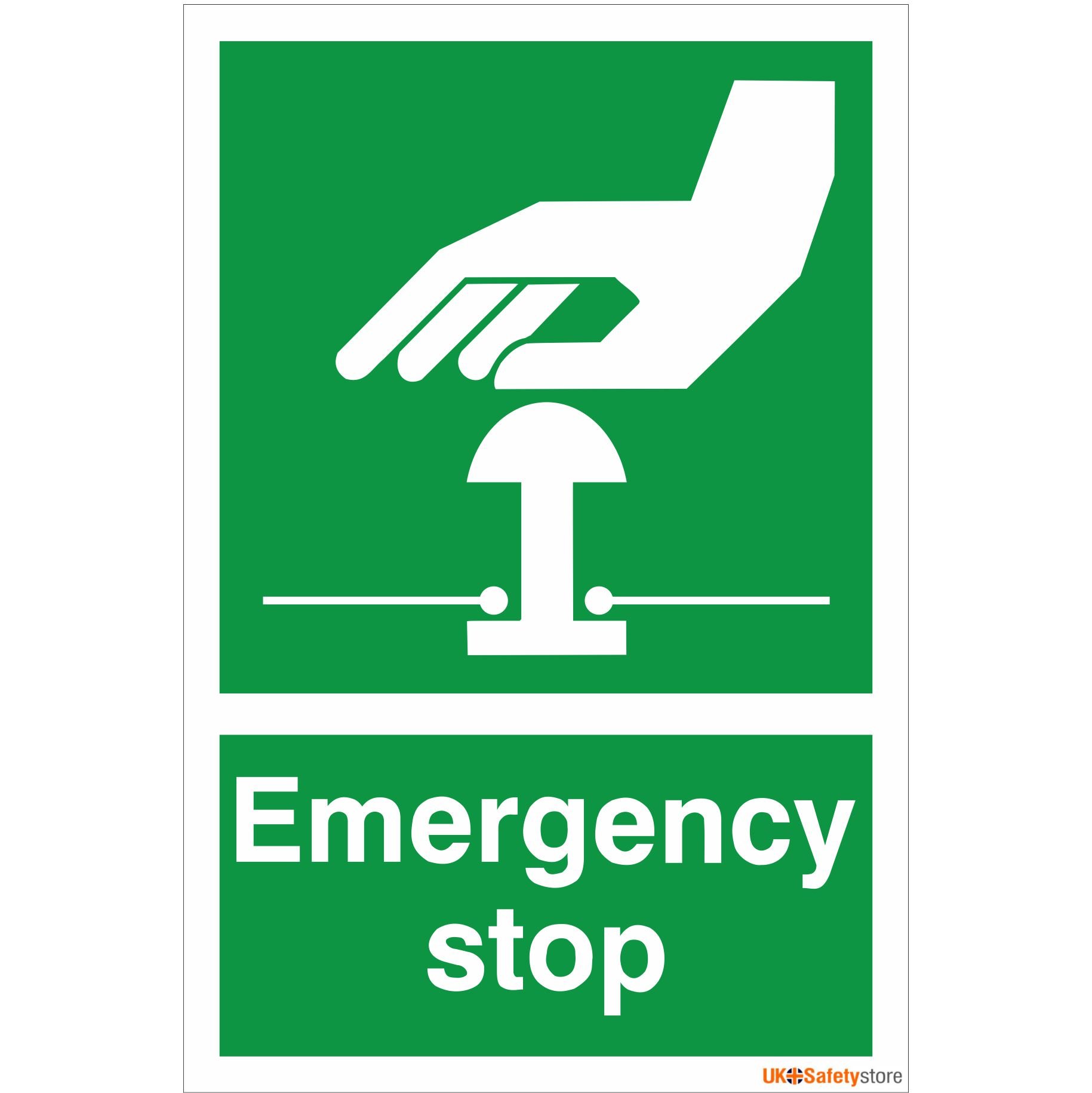 Uk Safety Store Green Emergency Stop Sign 150Mm X 200Mm - Rigid Plastic