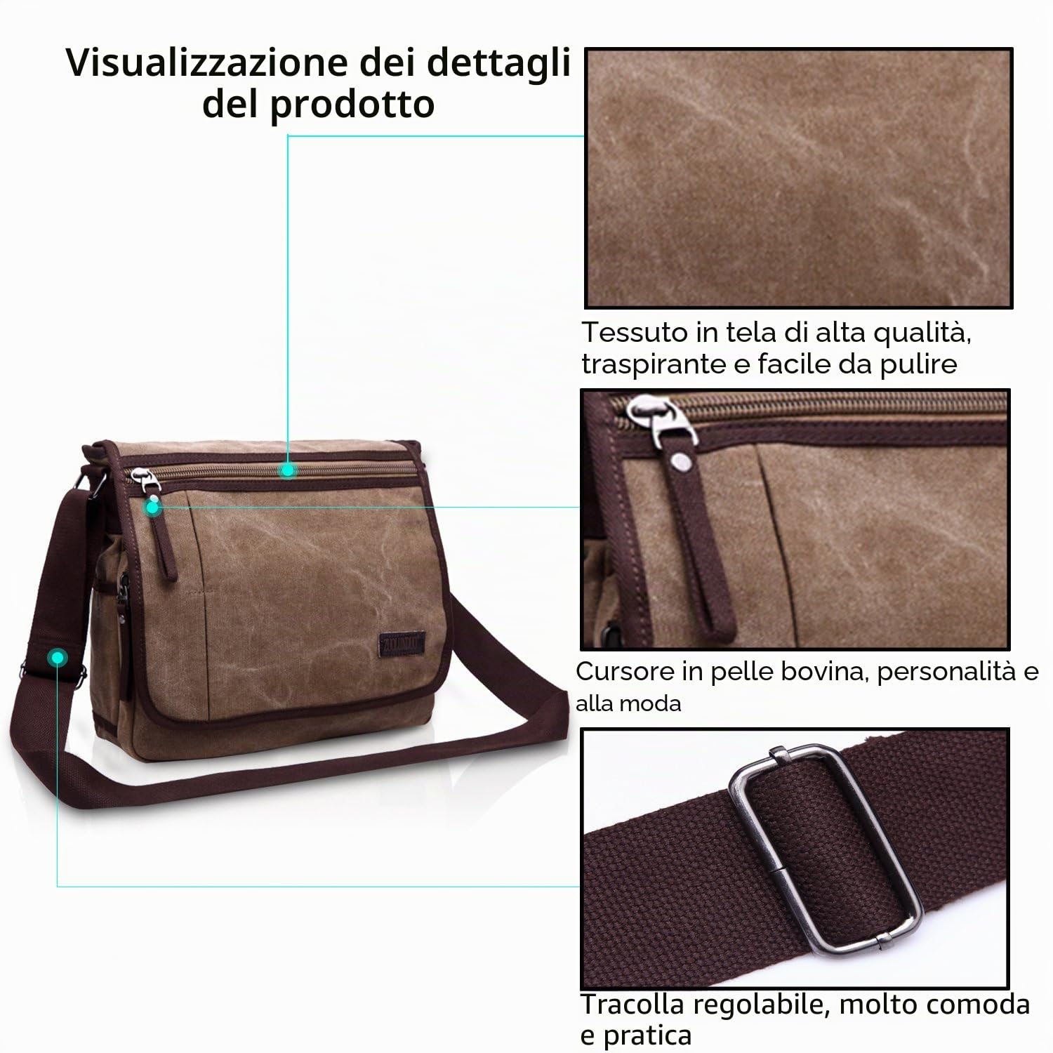 FANDARE Borsa a Tracolla Borse a spalla Ventiquattrore Borse Messenger di tela Uomo Donna Borsa postino Grande Capacità Borsetta per viaggio lavoro scuola business università Pendolare