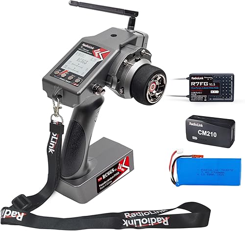 Radiolink RC6GS V3 - Transmisor RC de 7 canales y receptor giroscopio R7FG, 2.4 GHz, control remoto de radio de superficie, batería LiPo de 1700 mAh