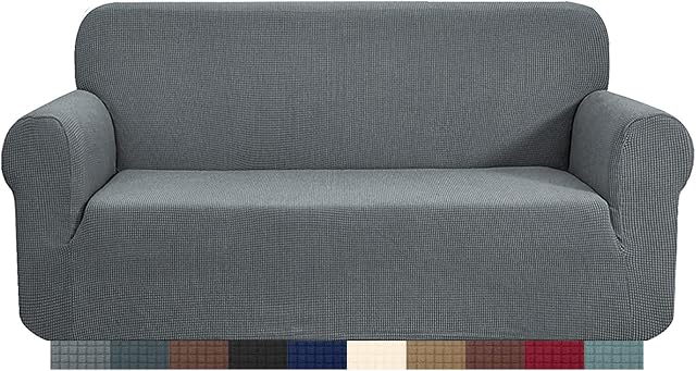 HEYOMART High Stretch Sofa Cover 1 2 3 4 Seater Couch Cover for Living Room Jacquard Knitted Thick Sofa Slipcovers for Dogs Pets Cats Furniture Protector (2 Seater, Light Grey)