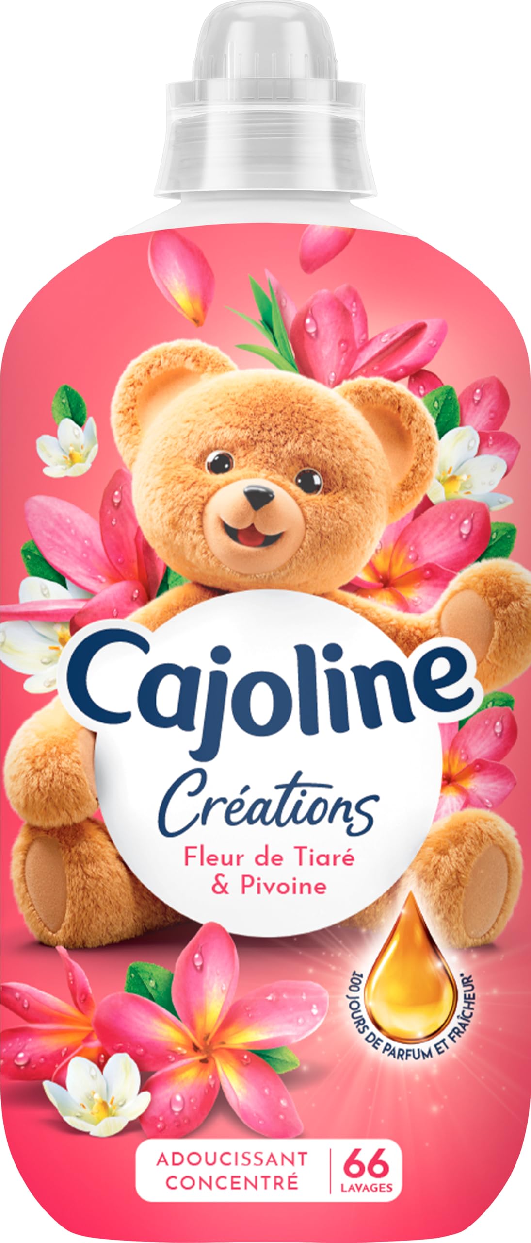 Cajoline Adoucissant linge liquide Fleur de la Tiaré & Pivoine Créations parfum et fraîcheur - 396 lavages -Lot de 6x66 lavages -1,386L