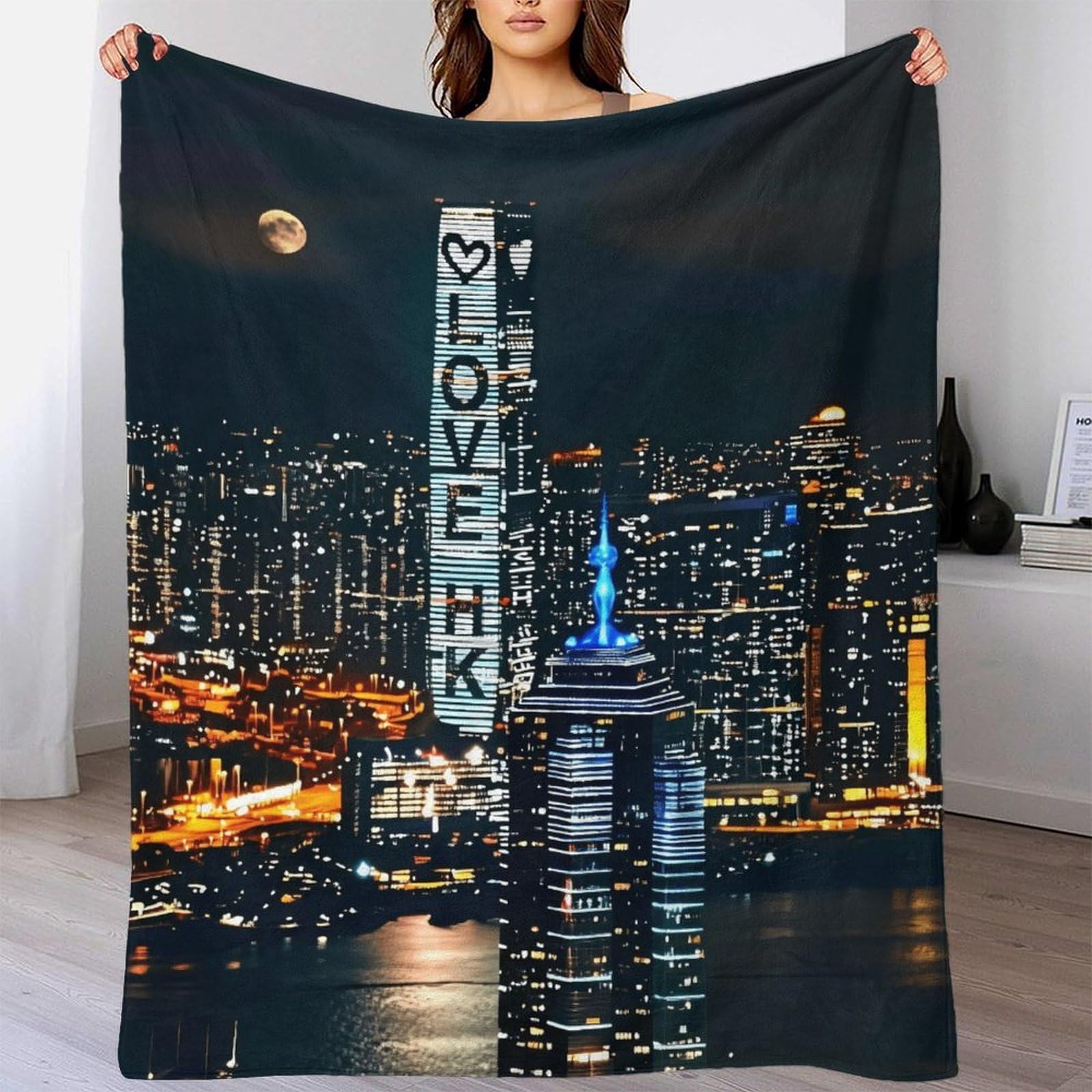 Manta De Franela Paisaje Urbano, Manta para Sofá con Diseño De Hito Urbano Moderno, Suave Y Esponjosa Manta Decorativa para Cama, Sofá, Sala De Estar, 70x80inch(180x200cm)