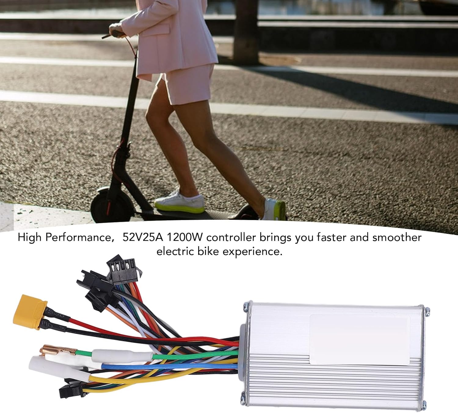 52V 25A 1200W Electric Bike Controller, High Power Motor Speed Controller for Dual Drive & Rear Wheel E Bikes Scooters