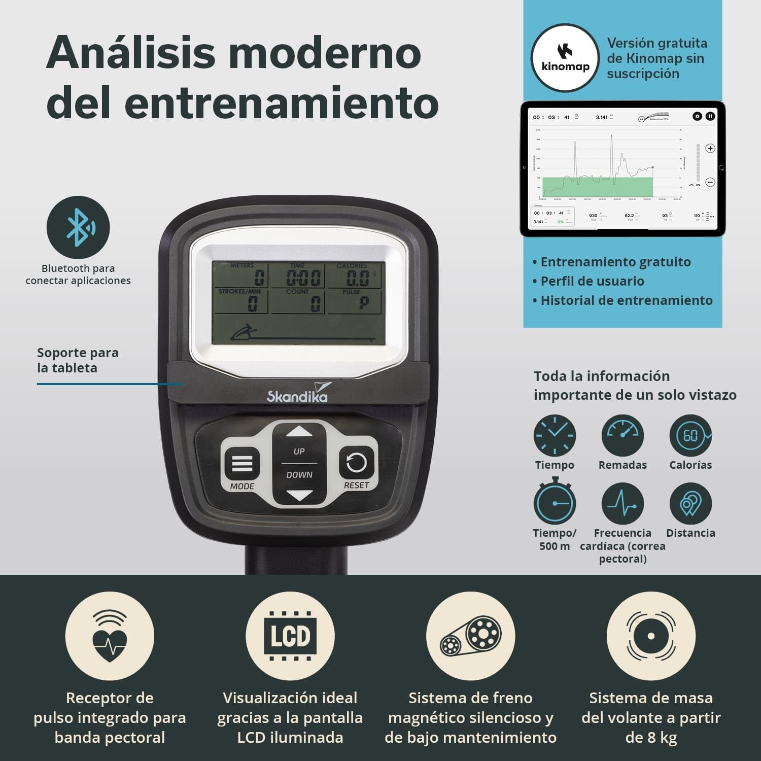 Skandika Munin | máquina de Remo, Plegable, Resistencia magnética de 16 etapas, Compatible con Kinomap App, hasta 190 cm, Ideal para casa (Negro)