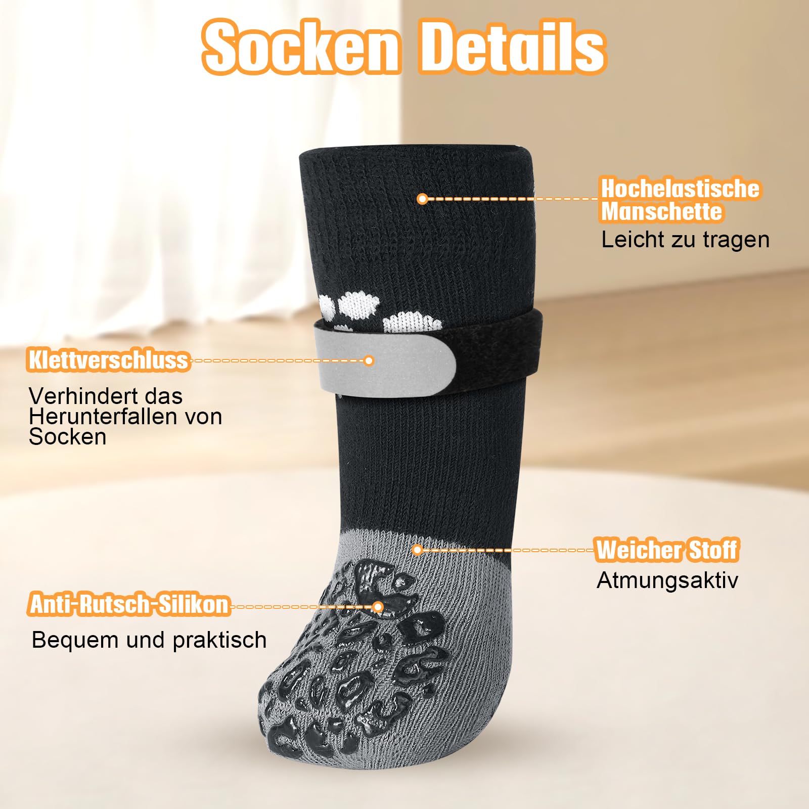 EASY JOY 3 paar hondensokken, antislip, met verstelbare bandjes, pootbescherming, hondenverwonding, sokken voor honden, hondenschoenen, outdoor, tractiecontrole op hardhouten vloeren, geel, maat XS