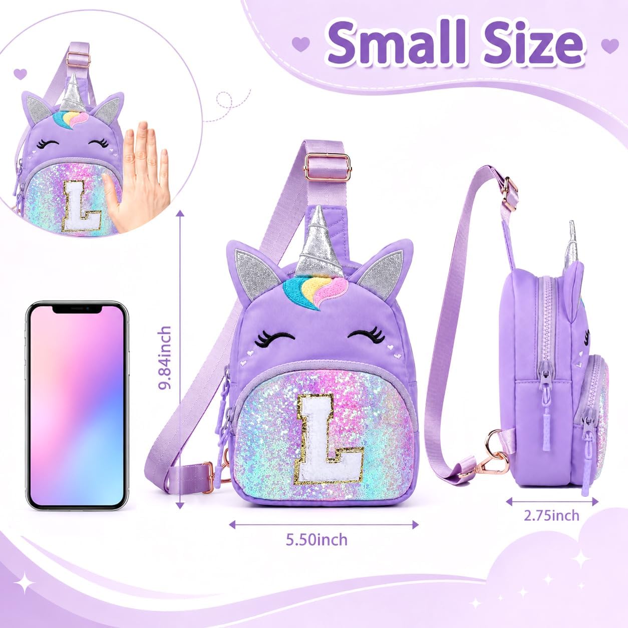 Birthday Gifts for Girls Kid Unicorn Sling Bag for Girls Kid, Purple L image 4