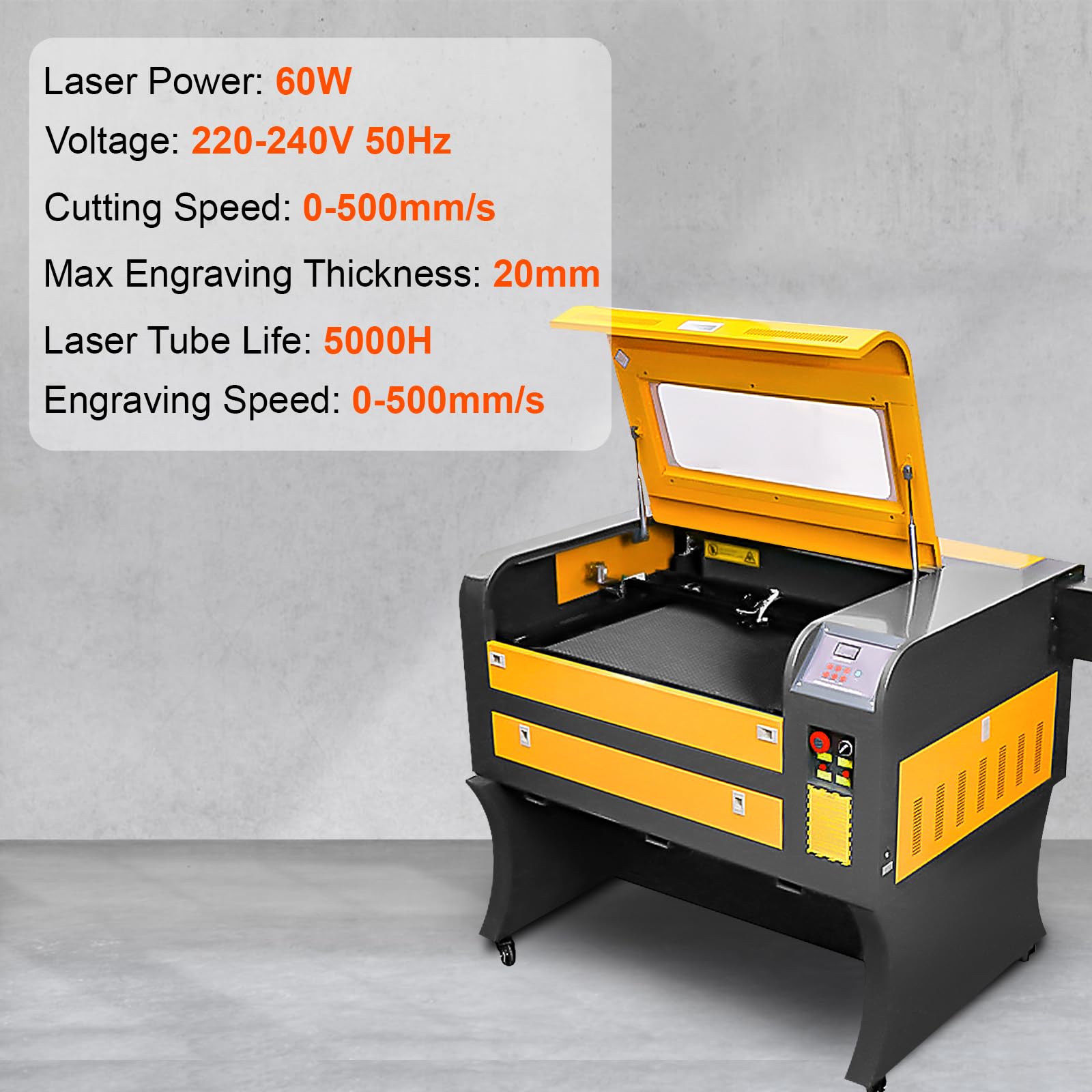 Maszyna do grawerowania laserowego CO2 Grawer laserowy 600 mm x 400 mm Grawer laserowy Profesjonalny Żółty Czarny Laser Cutting Grawerowanie Drewna Skóra Akrylowa (60 W)