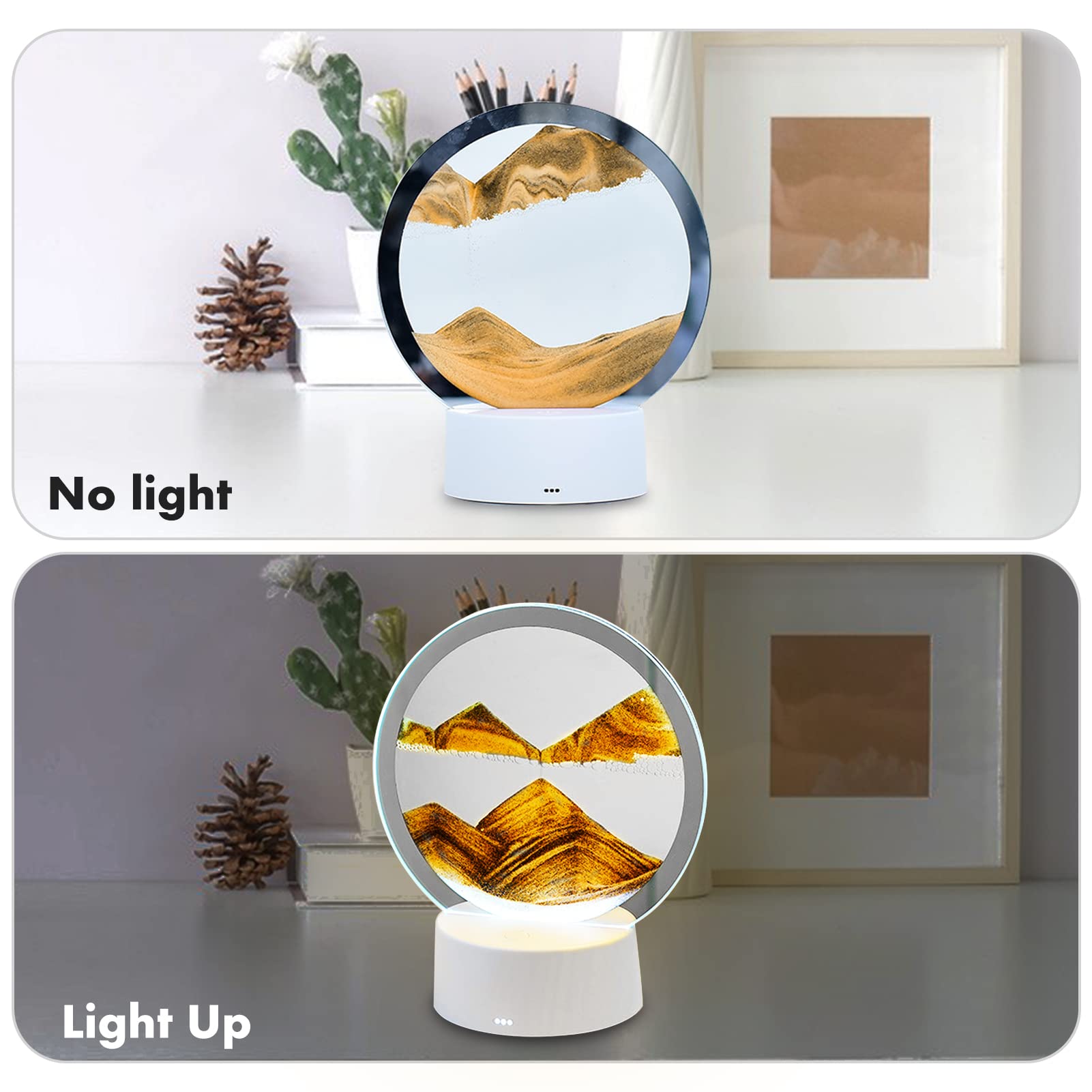Peinture De Sable Mouvant 3D – Cadre Rond Avec Effets Lumineux 7 Couleurs – Déco Bureau, Cadeau Anti-Stress