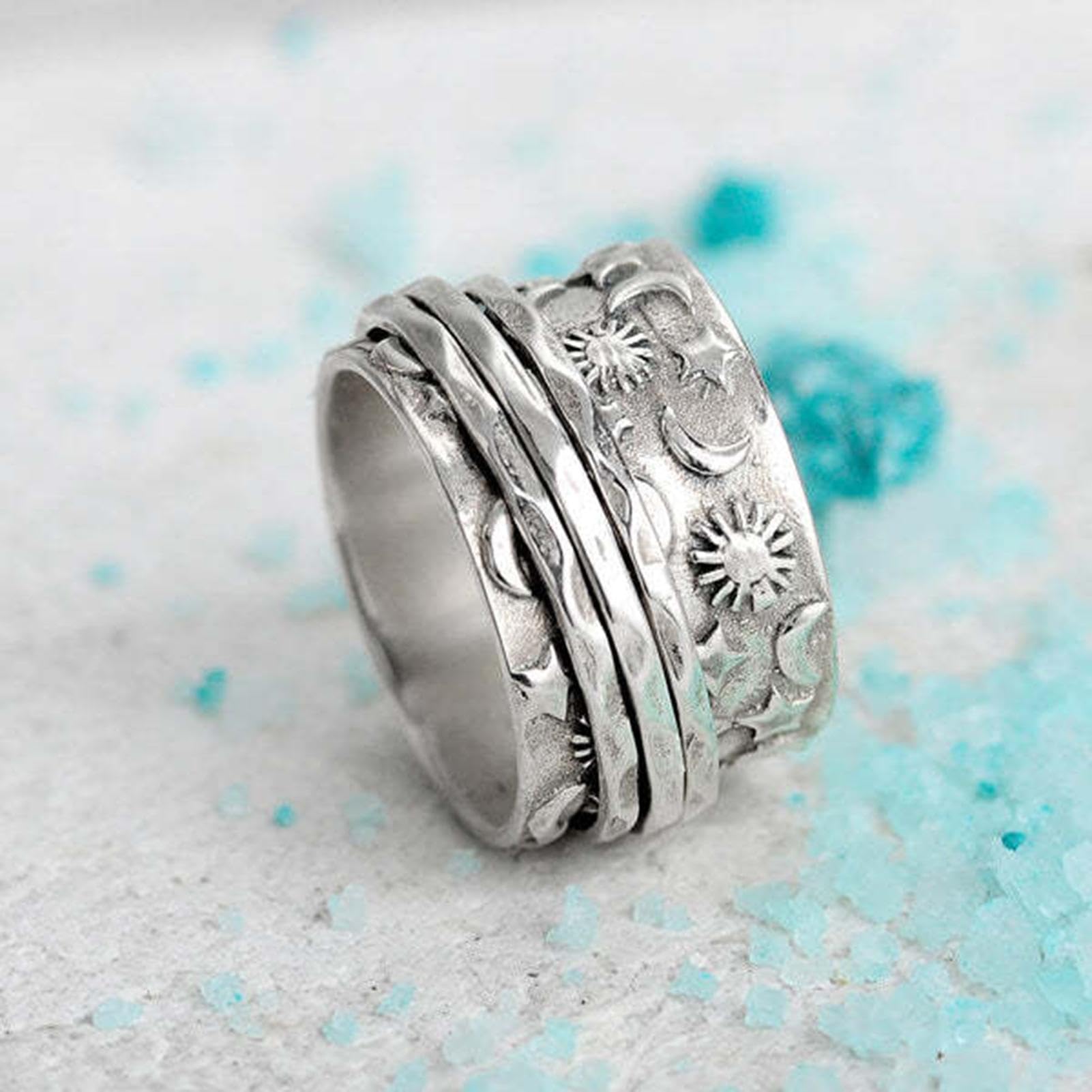 Gomice Anneau Spinner pour Anneaux Anxiété Fidget | Anneau de Fidget Rotatif Lune et Étoile Anti-Stress | Bague de Fiançailles pour Femmes et Hommes