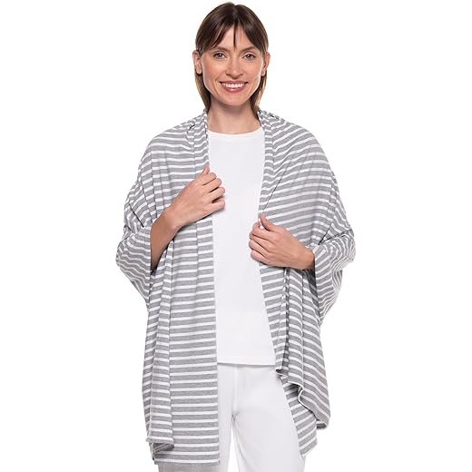 Coolibar UPF 50+ Women's Sanibel Everyday Beach Shawl - Sun Protective (One Size- Grey & White Stripe)