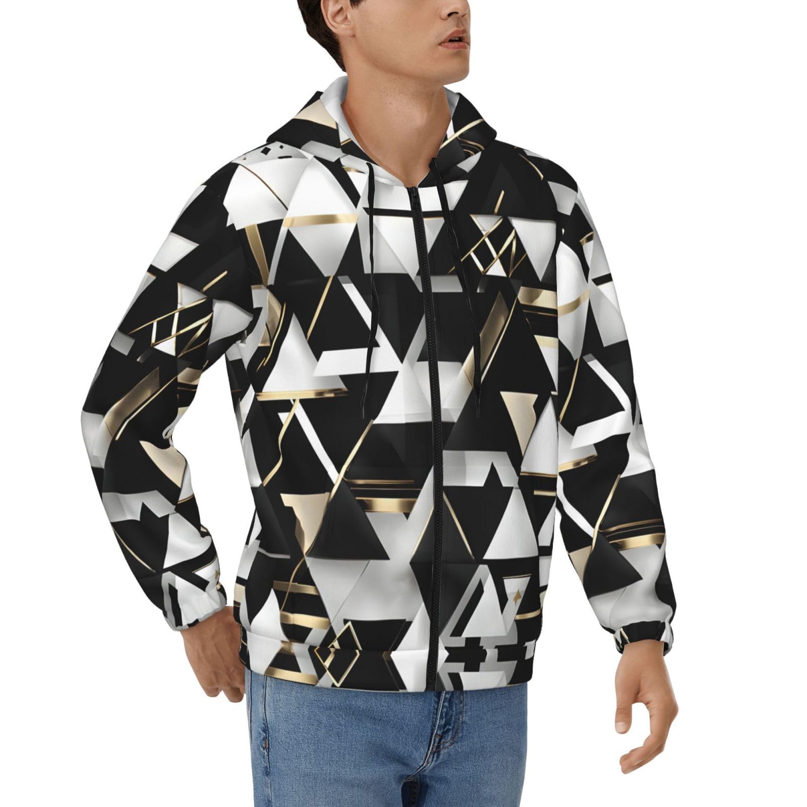 Sweat à fermeture éclair imprimé triangle or et noir pour homme au style géométrique soigné - 8