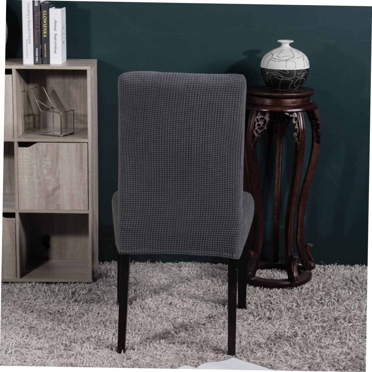PRETYZOOM 6pcs Dining Chair Seat Covers Stretchy Polyester Protective Covers Elastic for Home Office Banquet Grey