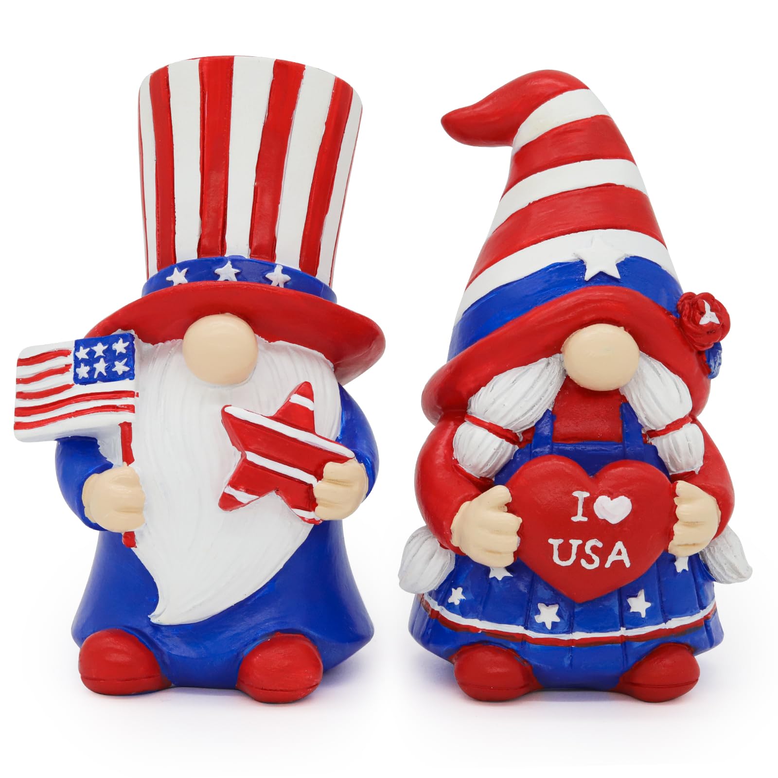 4th of July Gnome Decorations Patriotic Gnomes Decor Independence Day Gnomes Holding with Flag&Love U.S.A Heart, Stripes Gnomes Resin Patriotic Decor Ideal Veterans Day Memorial Day Gifts