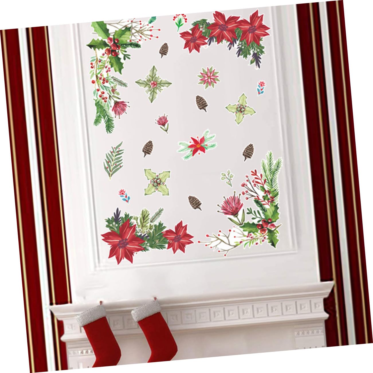 TOPBATHY Pegatinas de Flores Navideñas de PVC Autoadhesivas para Decoración de Ventanas Stickers de Pared para Navidad Decoración Interior Reutilizables y Removibles