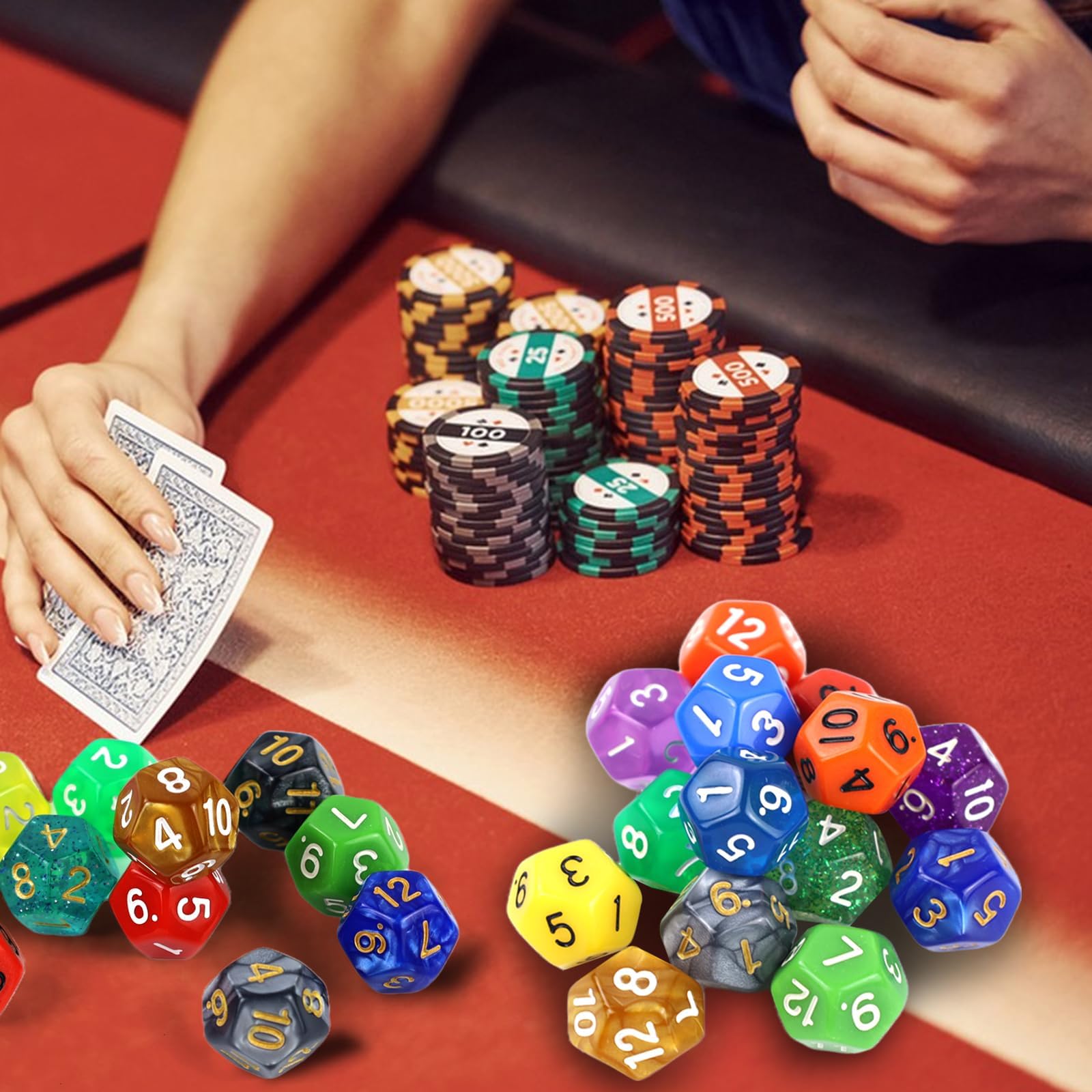 Juego De 7 Dados De Resina Transparente Para D&D – Con Escamas Doradas Y Números Brillantes, Incluye D4, D6, D8, D10, D12 Y D20, Ideal Para Juegos De Rol