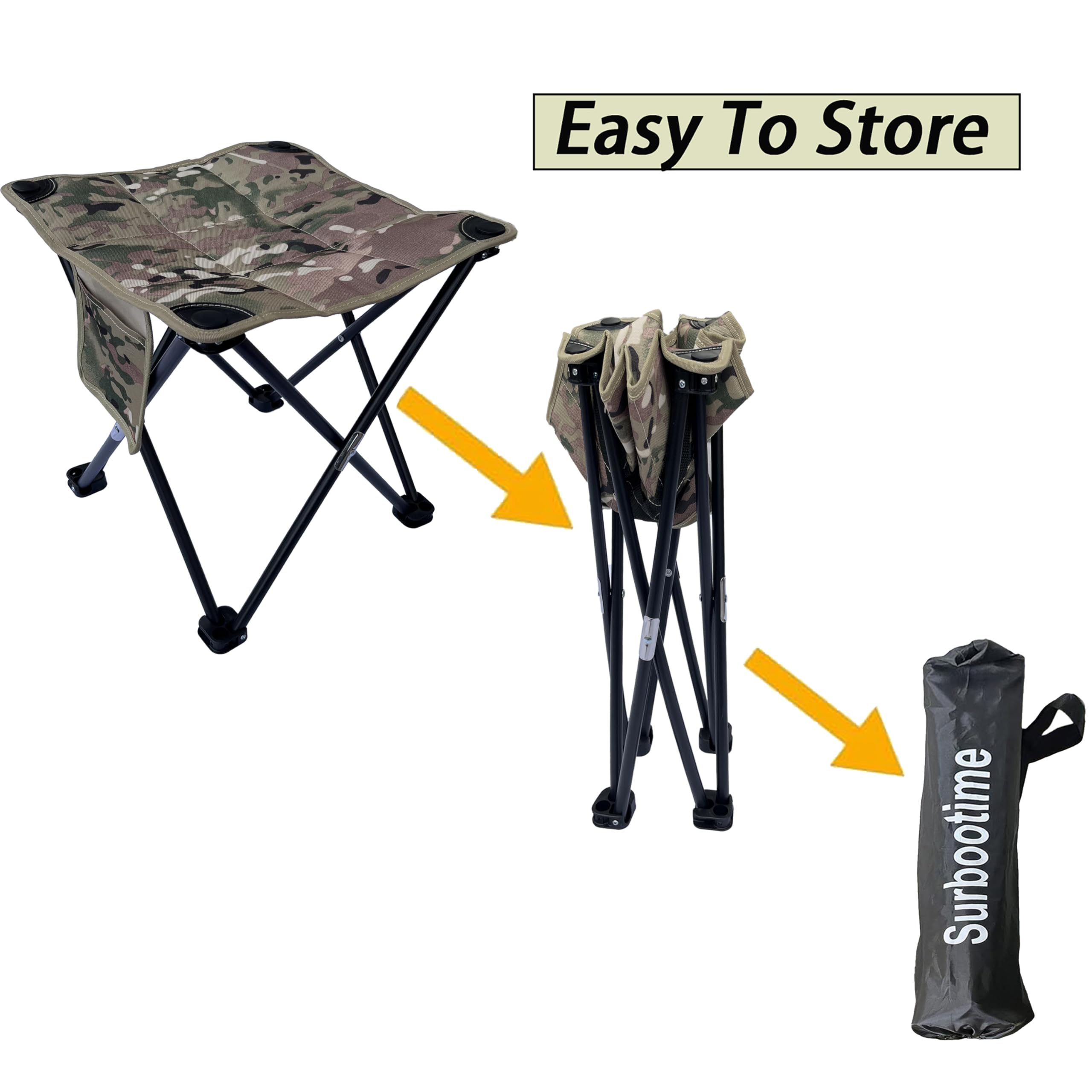 Sgabello da campeggio pieghevole portatile in 2 pezzi, con poggiapiedi in cotone, sedile da esterno, adatto per pesca, picnic, barbecue in spiaggia, escursionismo, con tasche laterali, 35,6 x 35,6 x