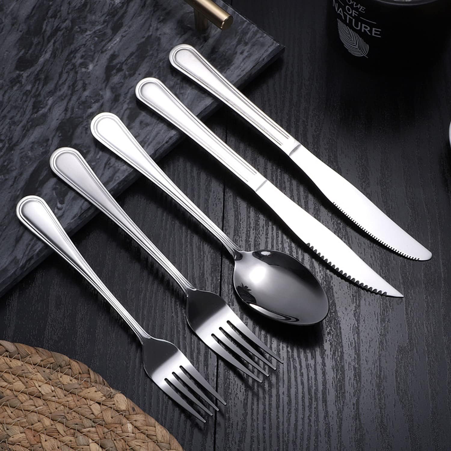 60 Piece Silverware Set for 12 Durable Stainless Steel Flatware Sets Kitchen Wedding Restaurant Cutlery Utensils Include Knifes Forks Spoons Dessert Spoons Desert Forks Delicate Tableware Set