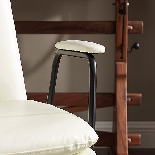 Miniatura 8 de Art Leon Silla de escritorio sin ruedas, moderna silla giratoria de mediados de siglo con patas de madera de roble, sillón de piel sintética para