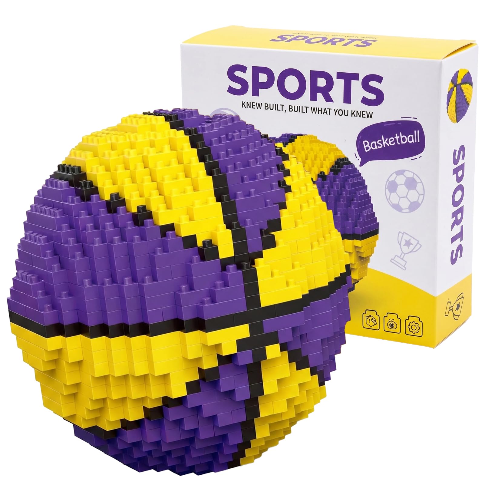 850Pcs Purple And Yellow Basketball Building Set, 3D Puzzle STEM Model Kit, Micro Blocks Basketball Court Display for Adults, Sports Decor Gift