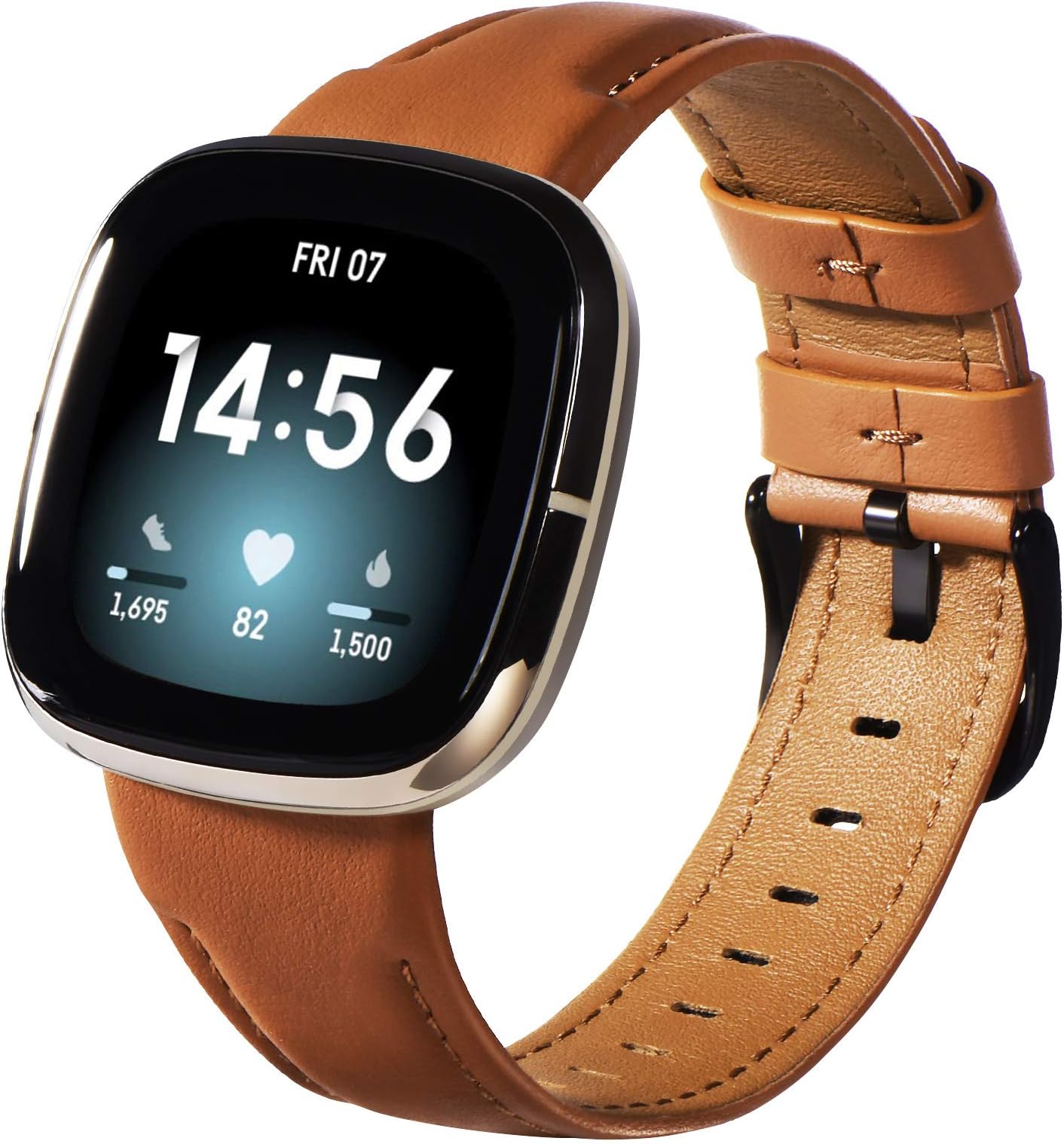 KADES compatible for Fitbit versa 3 strap, Genuine Leather Replacement strap Compatible for Fitbit Versa Sense Strap, Man and Women Soft Leather Strap Wristband for Fitbit Versa 3 watch (Brown)