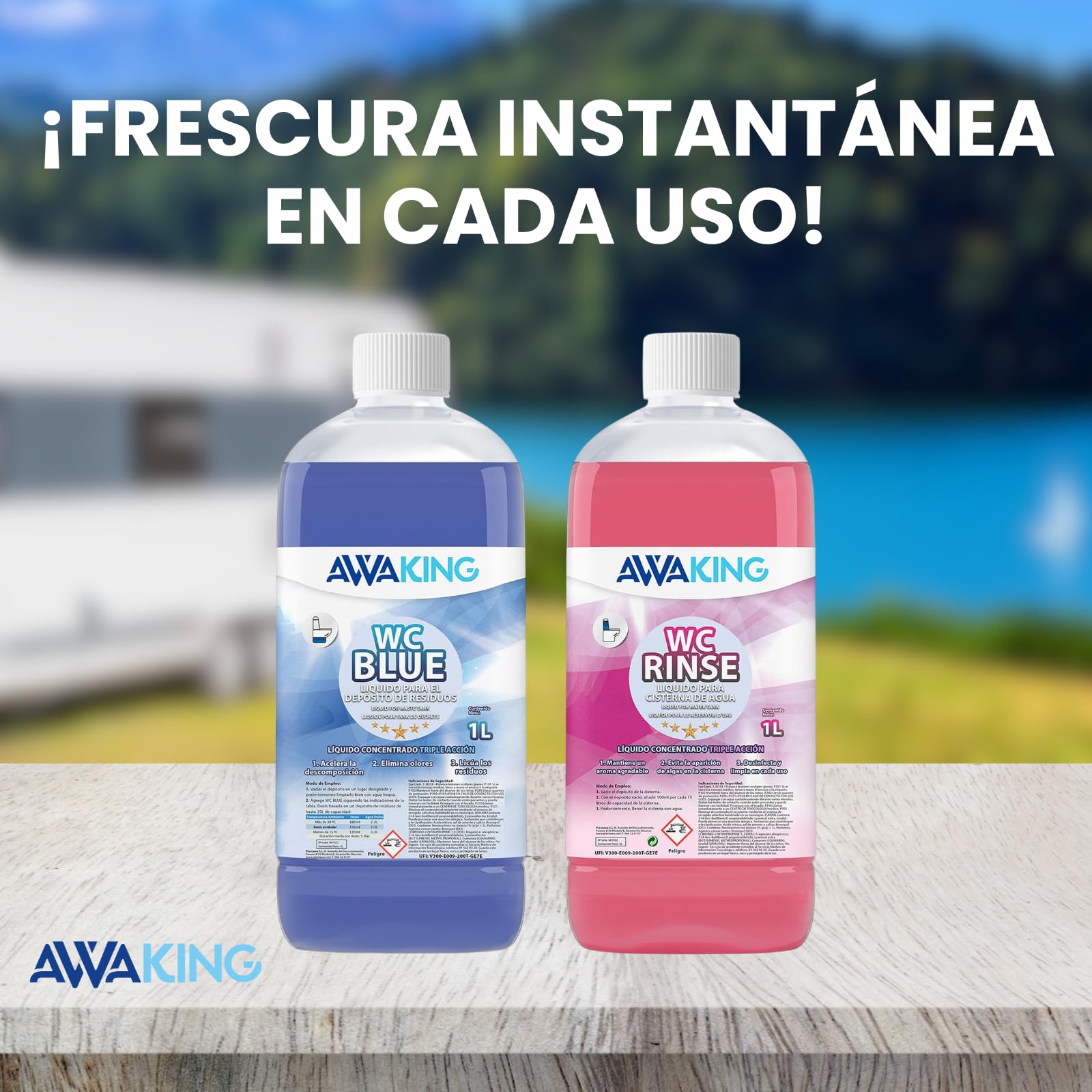 Przenośna toaleta chemiczna, podobna do Aqua KEM Blue, 1 l + Rinse 1 l, płyn chemiczny WC, czarna woda, cysterna i szara woda, kamper, Potti, czarna woda, samochód kempingowy, zbiornik na odpady