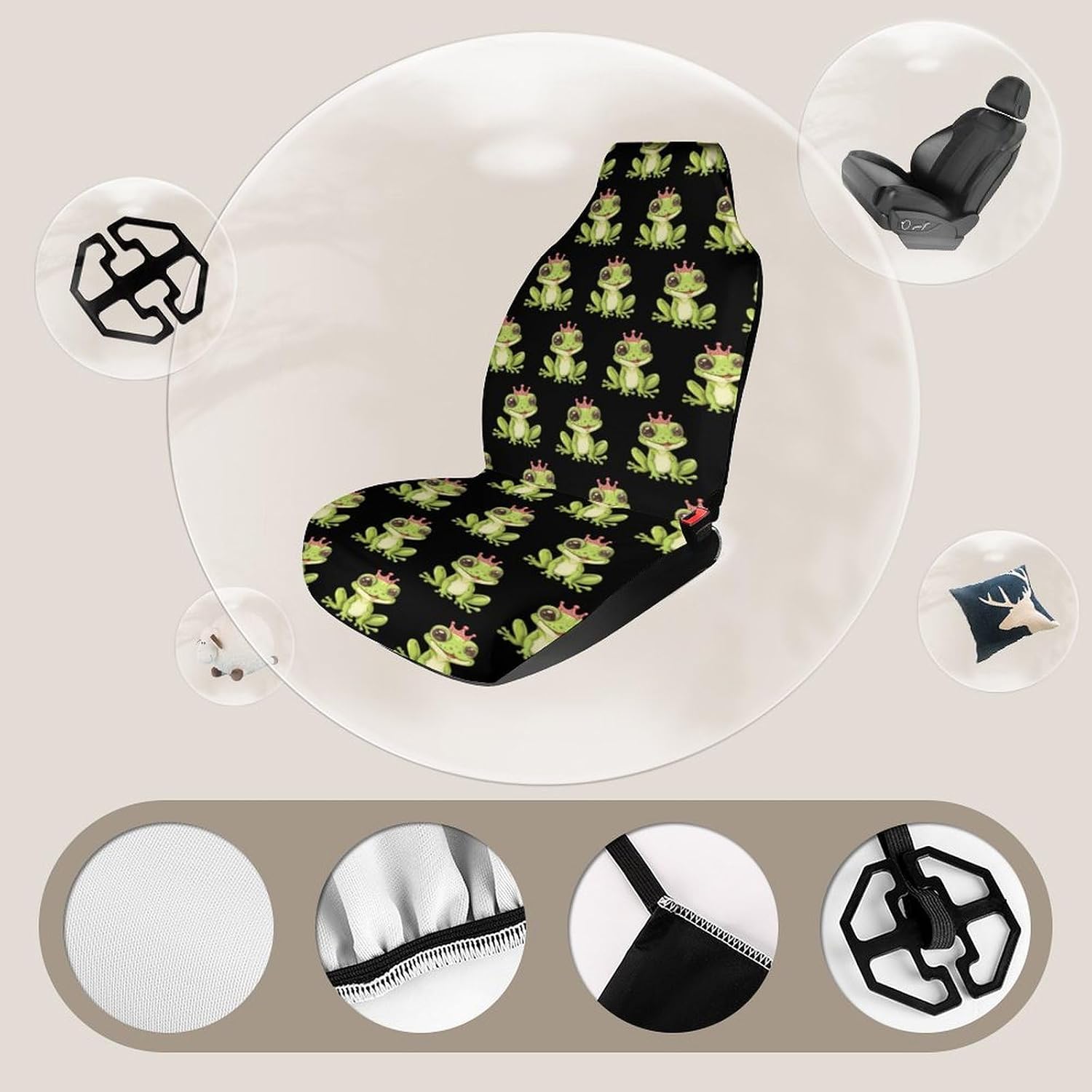 Cute Frog Funny Car Seat Covers Non-Slip Universal Fit image 4