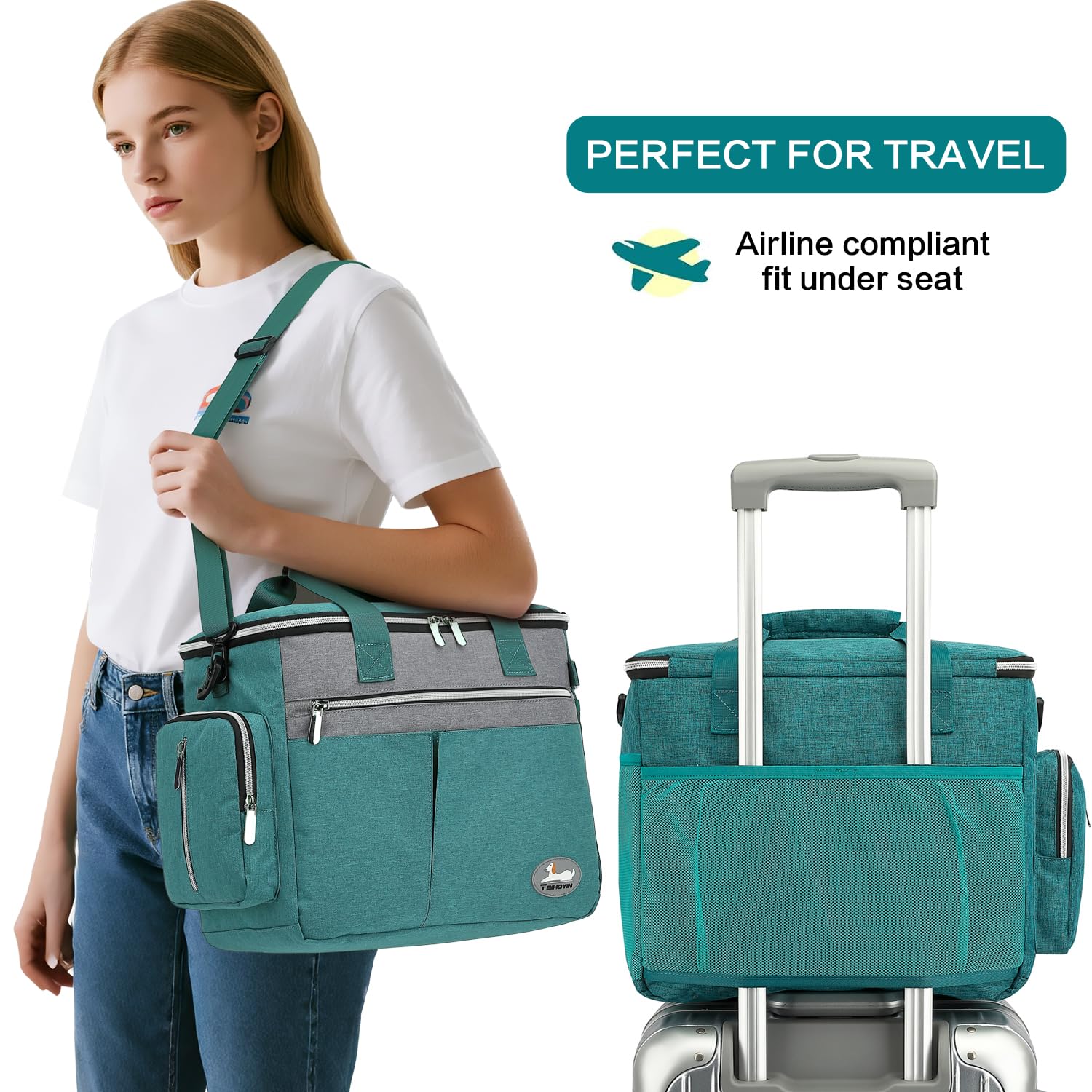 Sac de Voyage Chien Kit Complet d'accessoires (7 pièces) avec Sacs Nourriture, Bols Pliables, Tapis et Pochette Parfait pour Les Voyager Sorties Vert Foncé