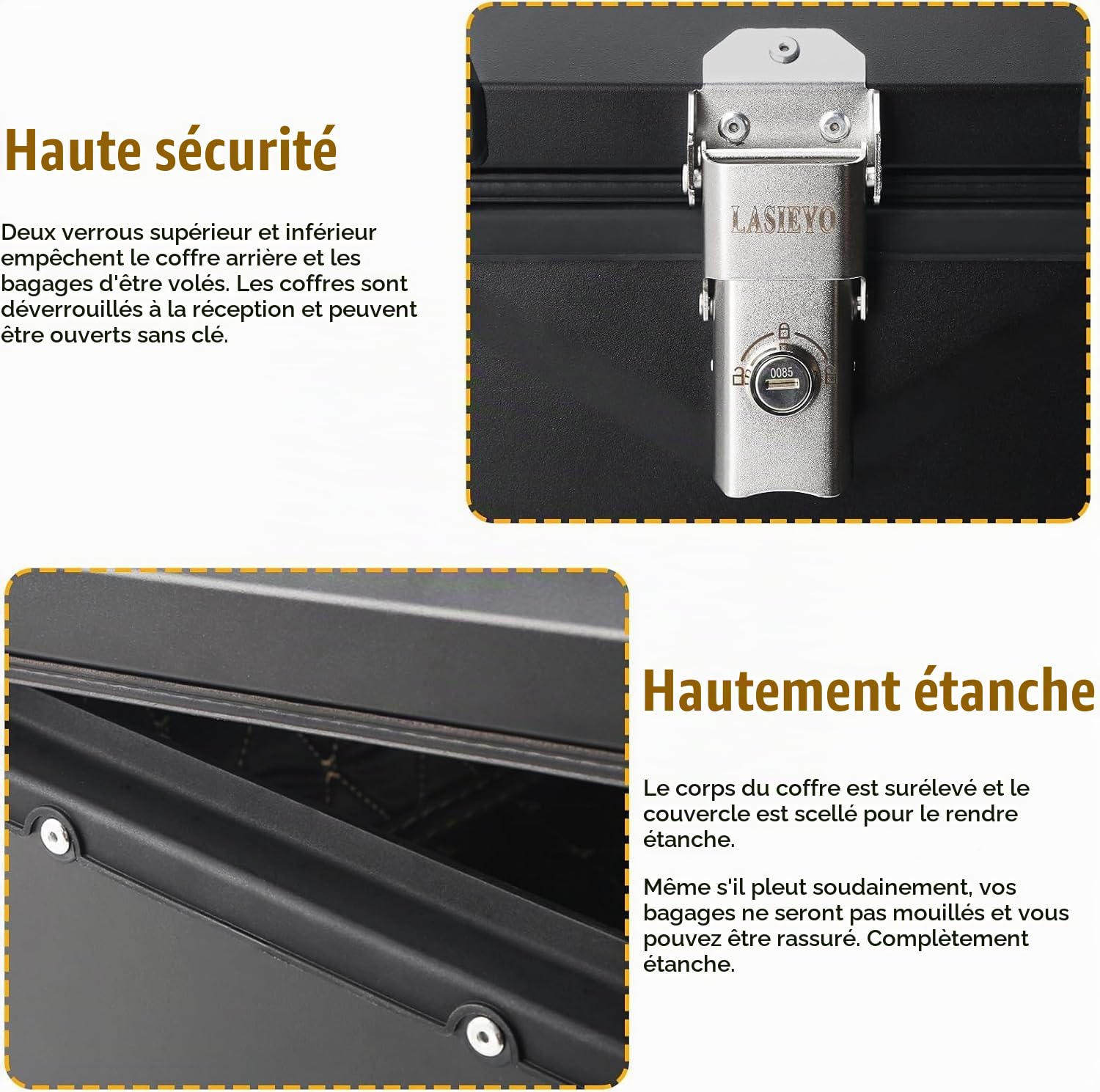 NCONCO 55L Top Case pour Moto, Aluminium Étanche Coffre à Bagages Universel avec Serrure de sécurité pour Le Rangement du Casque, Étanchéité IP68 (Noir 55L)