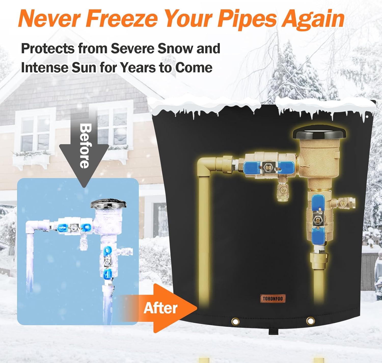 Backflow Preventer Pipe Insulation Cover (5°F) 24" W x 26" H, Black + 3-Way Opening Backflow Preventer Pipe Insulation Cover (5°F) 18" W x 34" H, Black