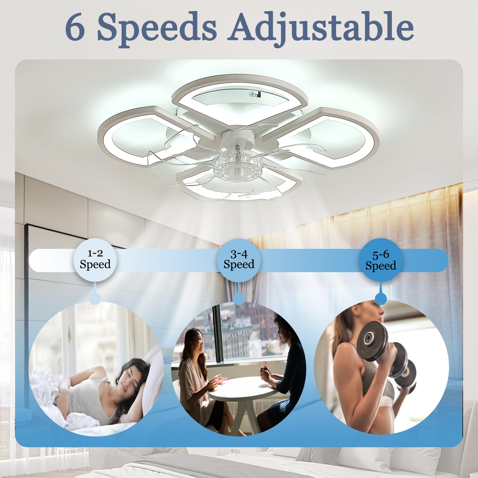 YFHKWJ Moderna Stella Bianca Lampadario Ventilatore Con Telecomando Camera Da Letto Bambini RGB Plafoniera Con Ventilatore 6 Velocità Reversibile Motore DC Per Soggiorno Camera Dei Bambini
