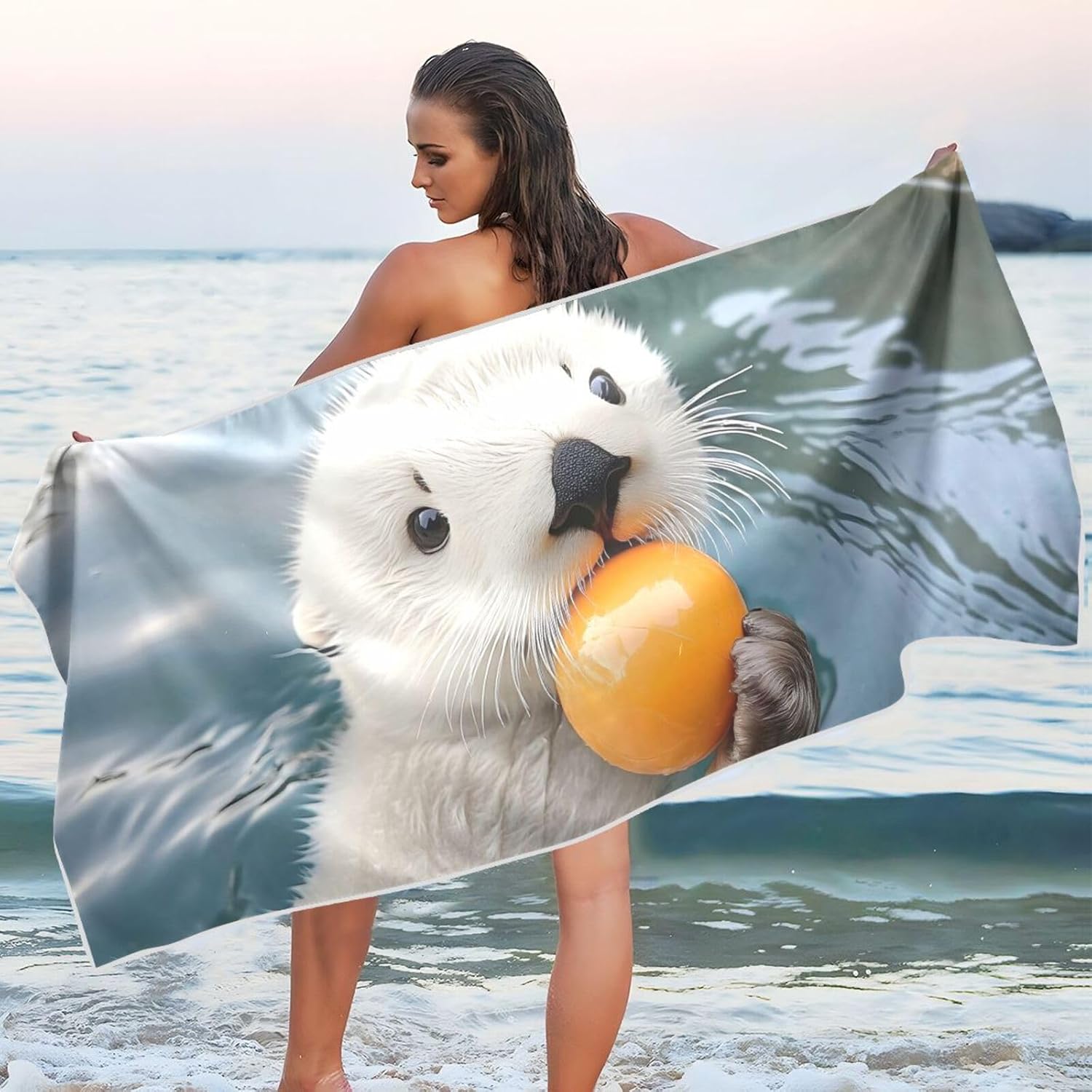Beach Towel for Women, Cute Otter Water Funny Cute Quick Dry Pool Towels 31” x 71” Sand Proof Absorbent Camping Yoga Towel for Swimming Pool, Picnic, Gym