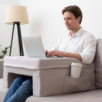 Laptop Pillow for Bed & Couch 24" Lap Desk with High Density Foam, 16" Leg Spacing, Arm Rests, Side Pockets, 2 Washable Covers | Gaming, Reading, Steam Deck, Switch