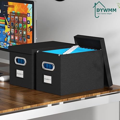 Miniatura 2 de Caja de archivos colgante con tapa, juego de 4 organizadores de archivos, caja de almacenamiento plegable de lino decorativo para oficinahogar (14 x