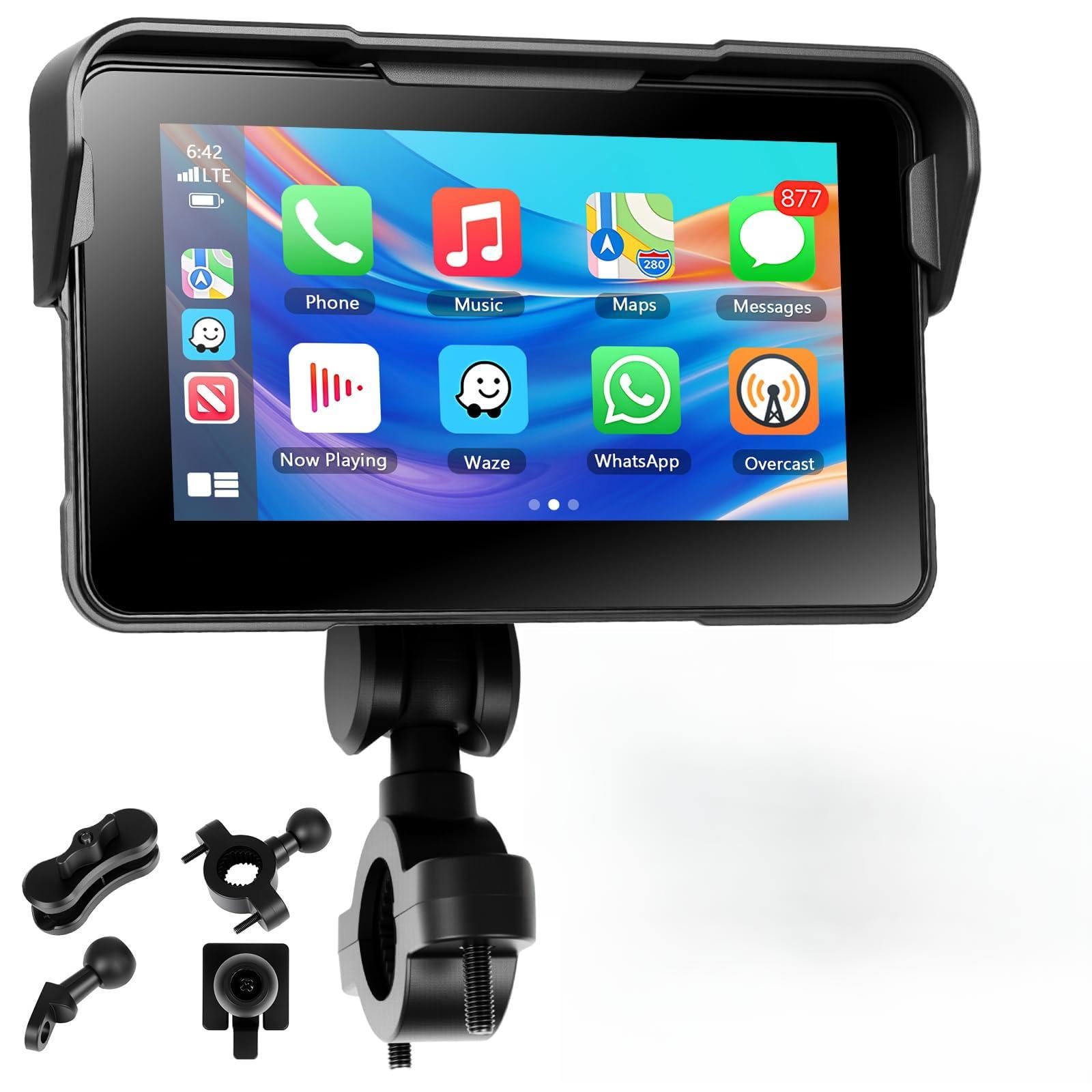 Motorrad Carplay Bildschirm mit Navigation, Tragbarer 5 Zoll Wasserdichter Touchscreen mit Kabelloses CarPlay und Android Auto Motorrad, Bluetooth, EQ, Kalibrierung Berühren