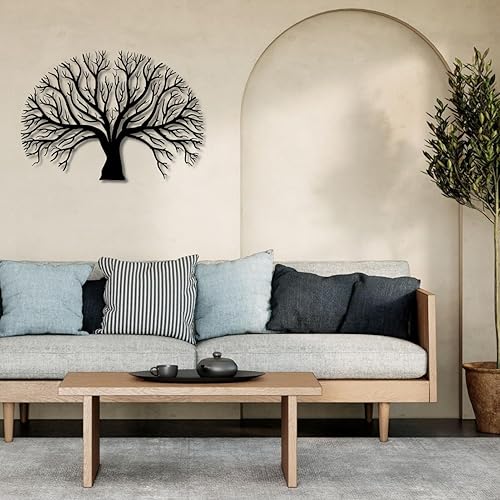 Bisamu Arte de árbol de metal, árbol de pared de metal, decoración de árbol de la vida, letrero de árbol, colgante para interiores y exteriores,