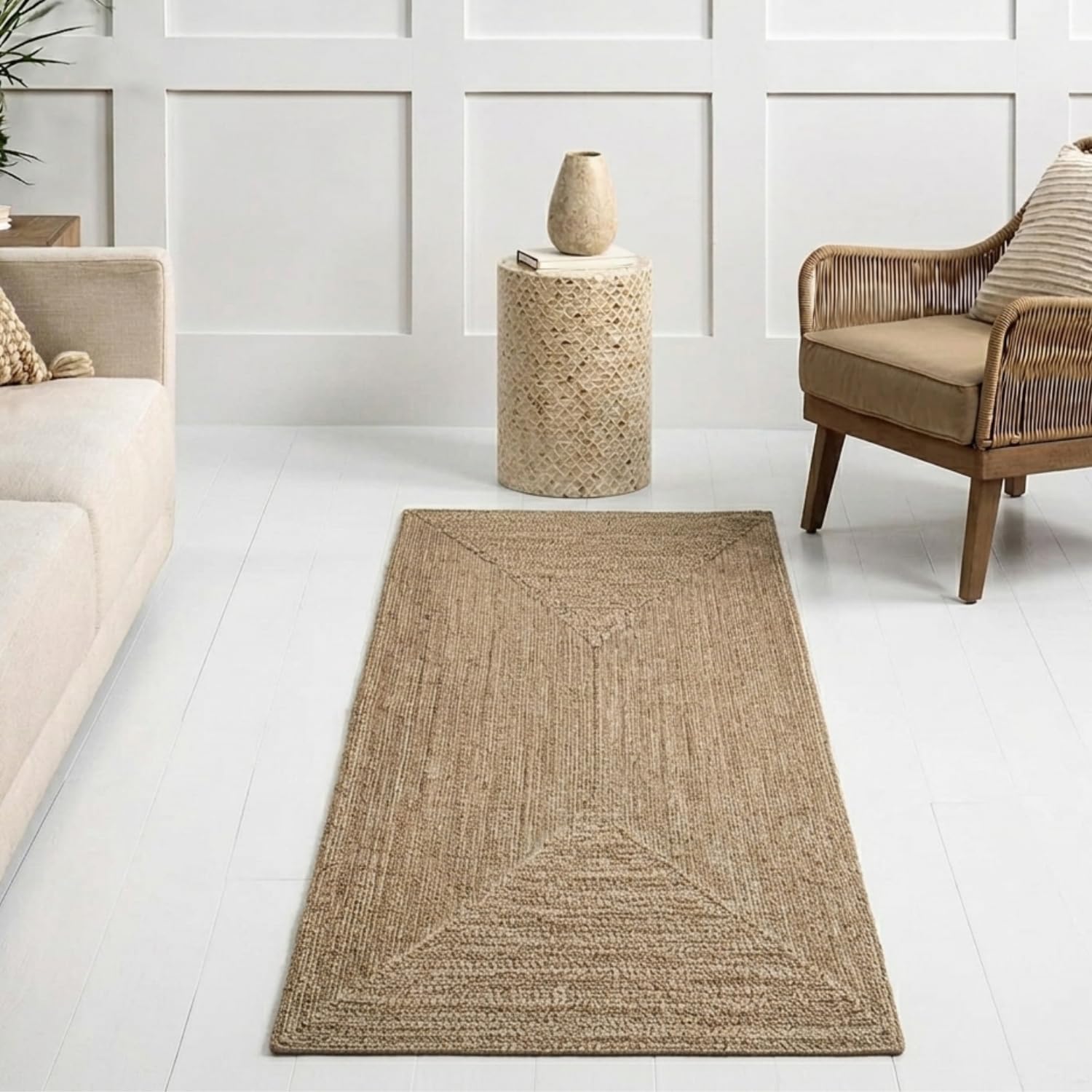 Xenluxe 1.5x3 ft Runner Handwoven Cotton Braided Rug - Reversible & Durable Area Carpet for Living Room, Bedroom & Office - (Beige Mix Plain, Rect, 1.5x3 ft)