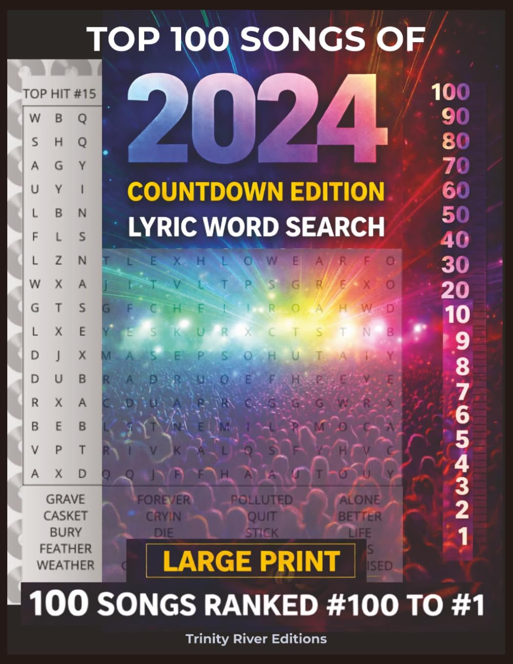 Top 100 Songs of 2024 Word Search: Countdown Edition - Lyric-Based Word Search - 2000 Words - Large Print (Top 100 Radio Hits Countdown)